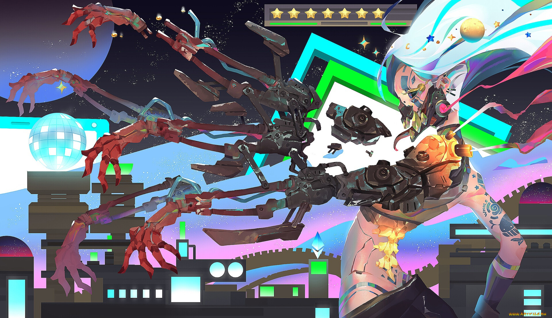 аниме, оружие, , техника, , технологии, девушка, киборг, протез