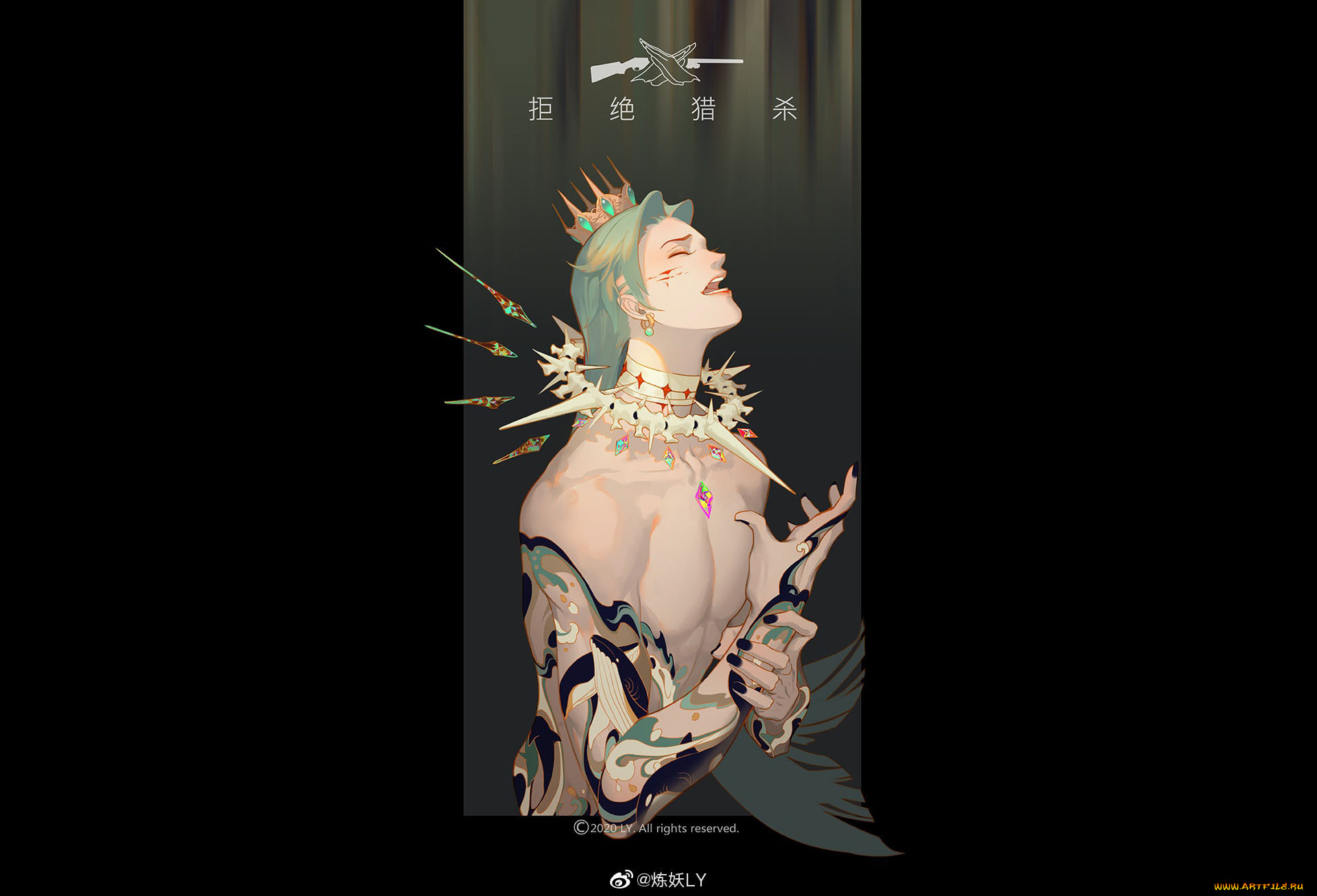 аниме, unknown, , другое, , парень, корона, ошейник