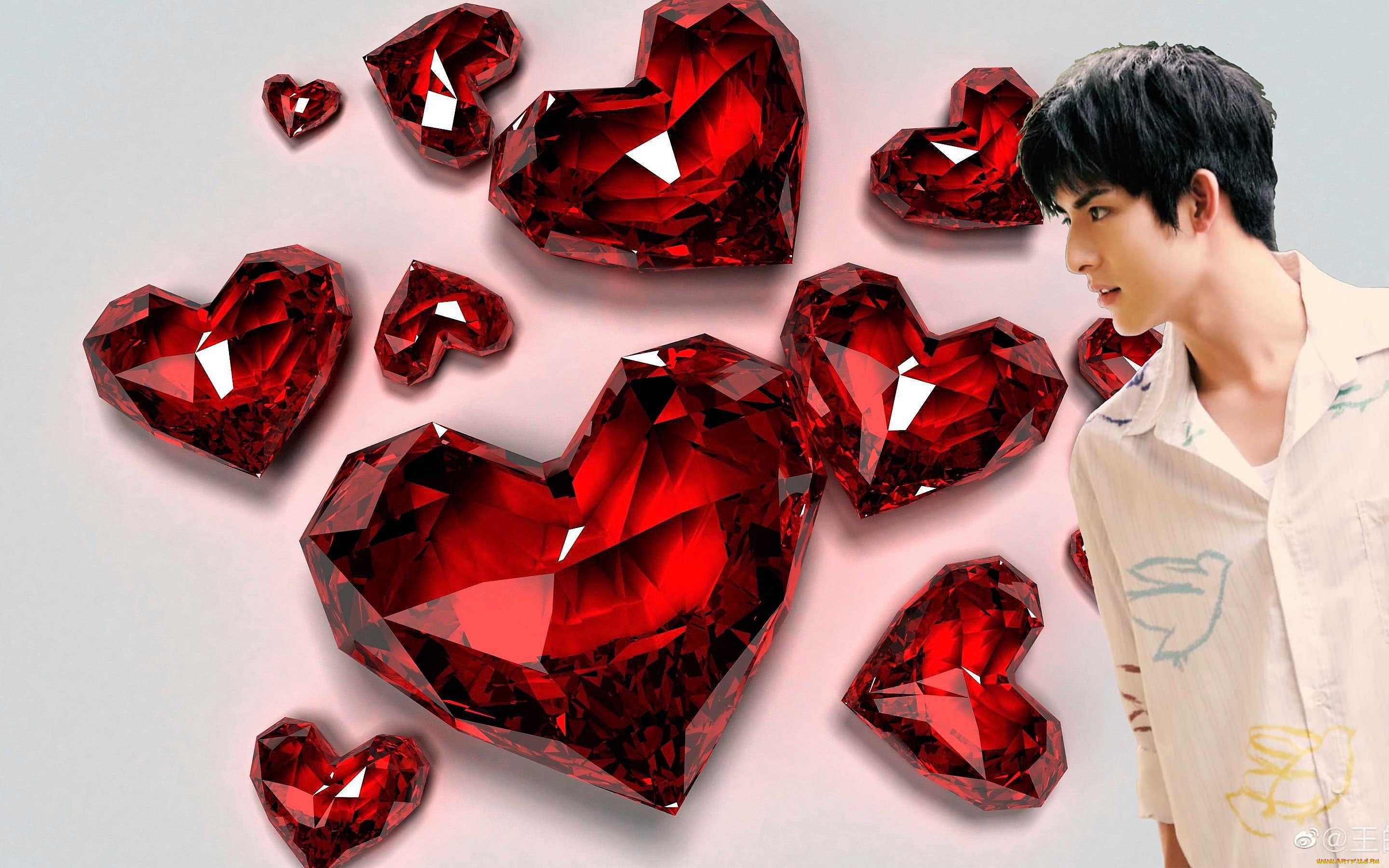 мужчины, wang, hao, xuan, актер, рубашка, сердечки