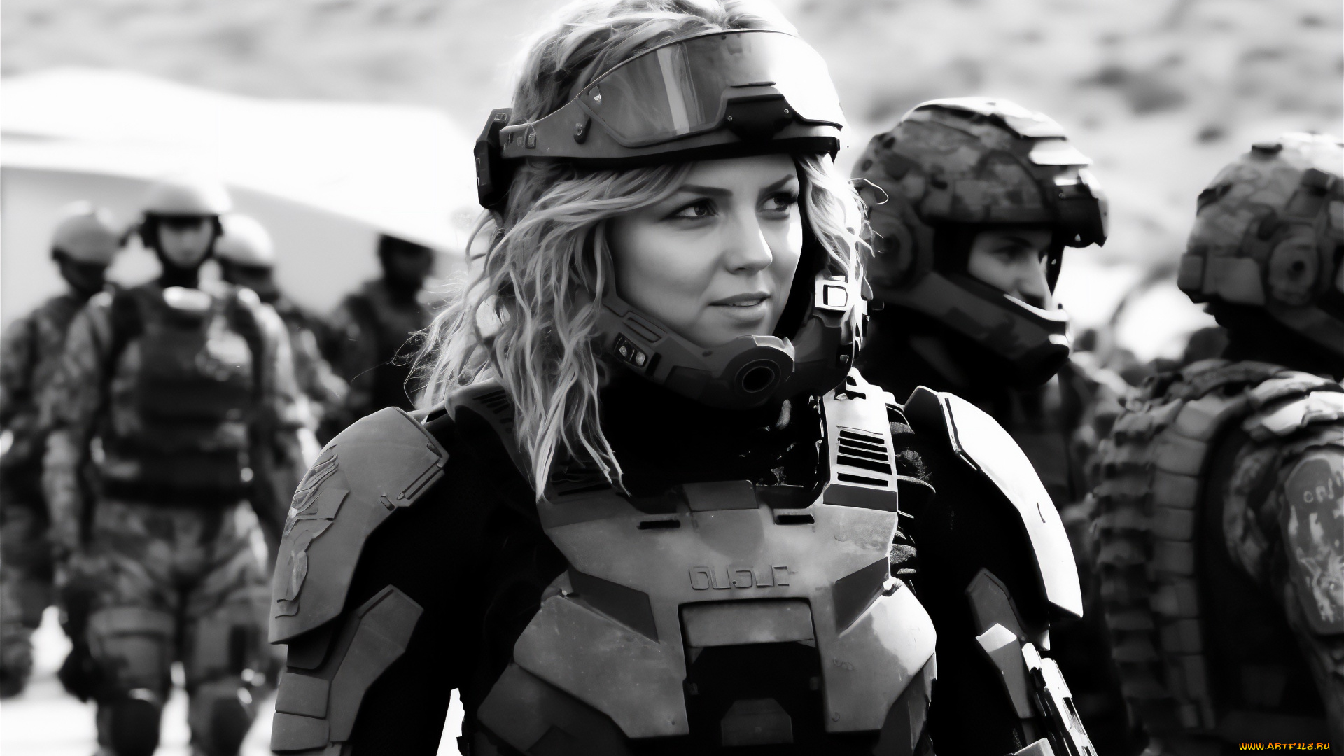 разное, люди, al, art, женщины, блондинка, женщина, солдат, научная, фантастика, доспехи, монохромный