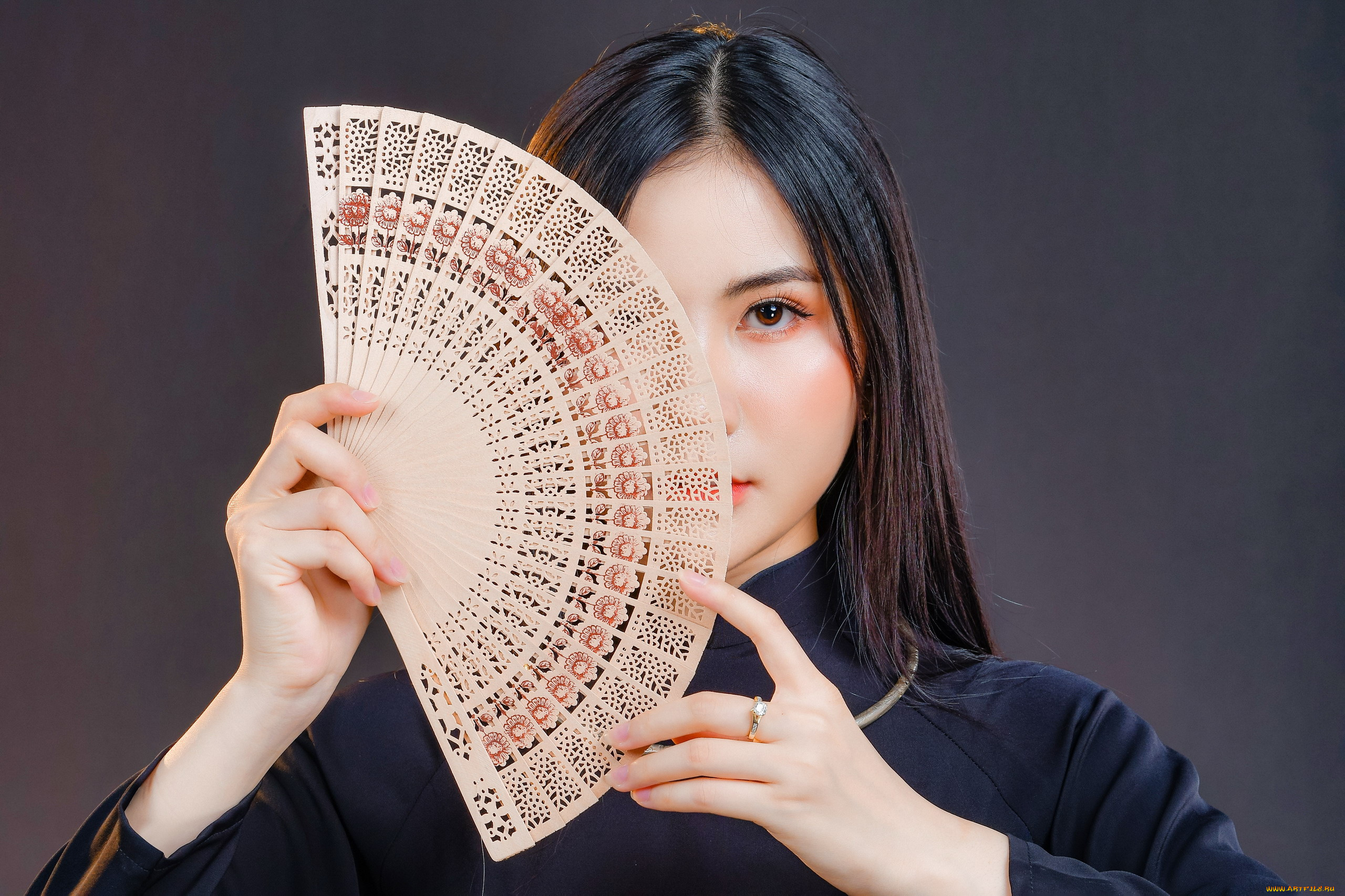 девушки, -, азиатки, азиатка, веер