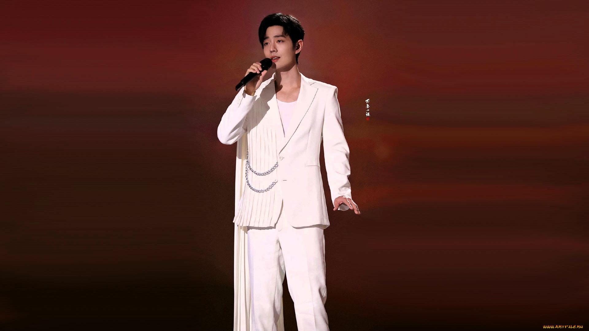 мужчины, xiao, zhan, актер, костюм, шлейф, микрофон, сцена