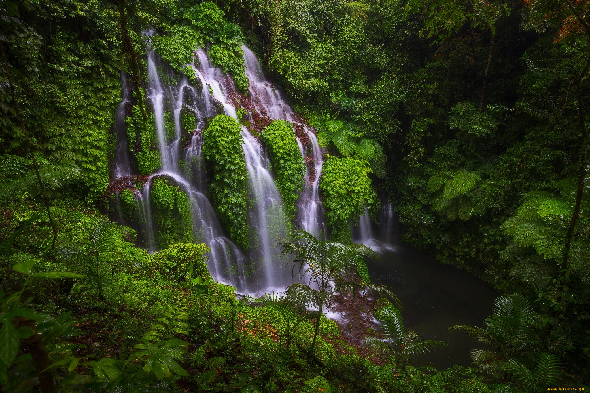 природа, водопады, скалы, растительность, водопад