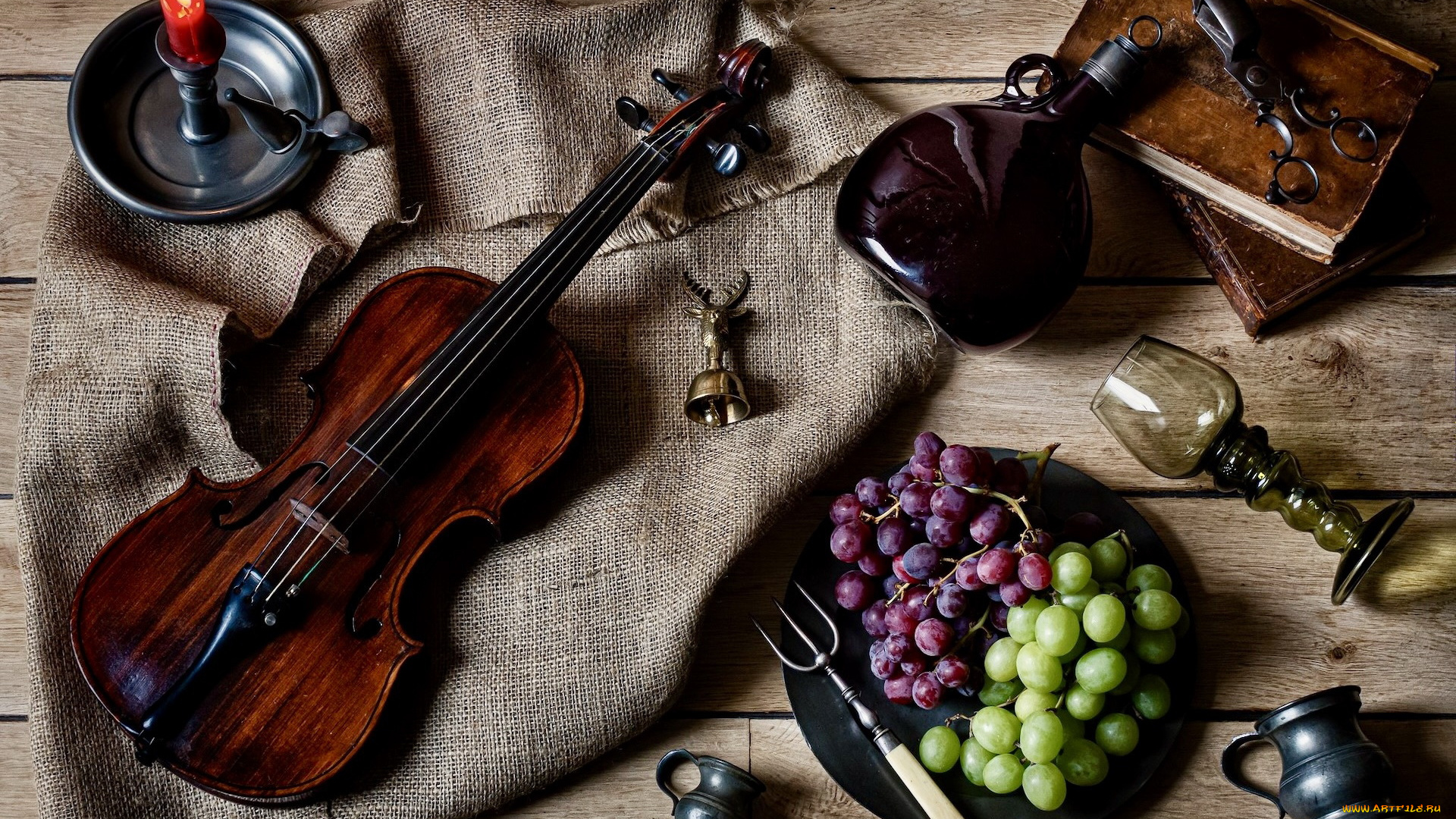 музыка, -музыкальные, инструменты, скрипка, виноград, свеча