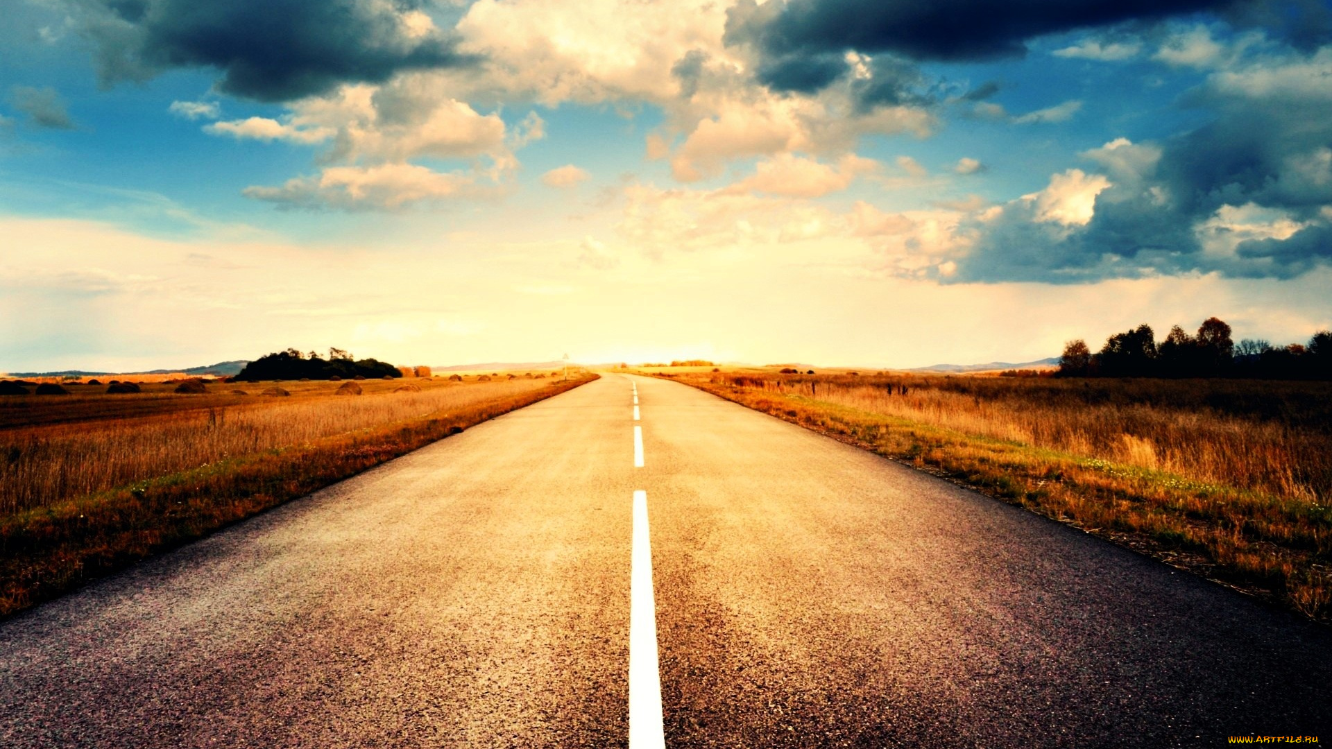 природа, дороги, дорога, трасса, шоссе, поля, небо, облака