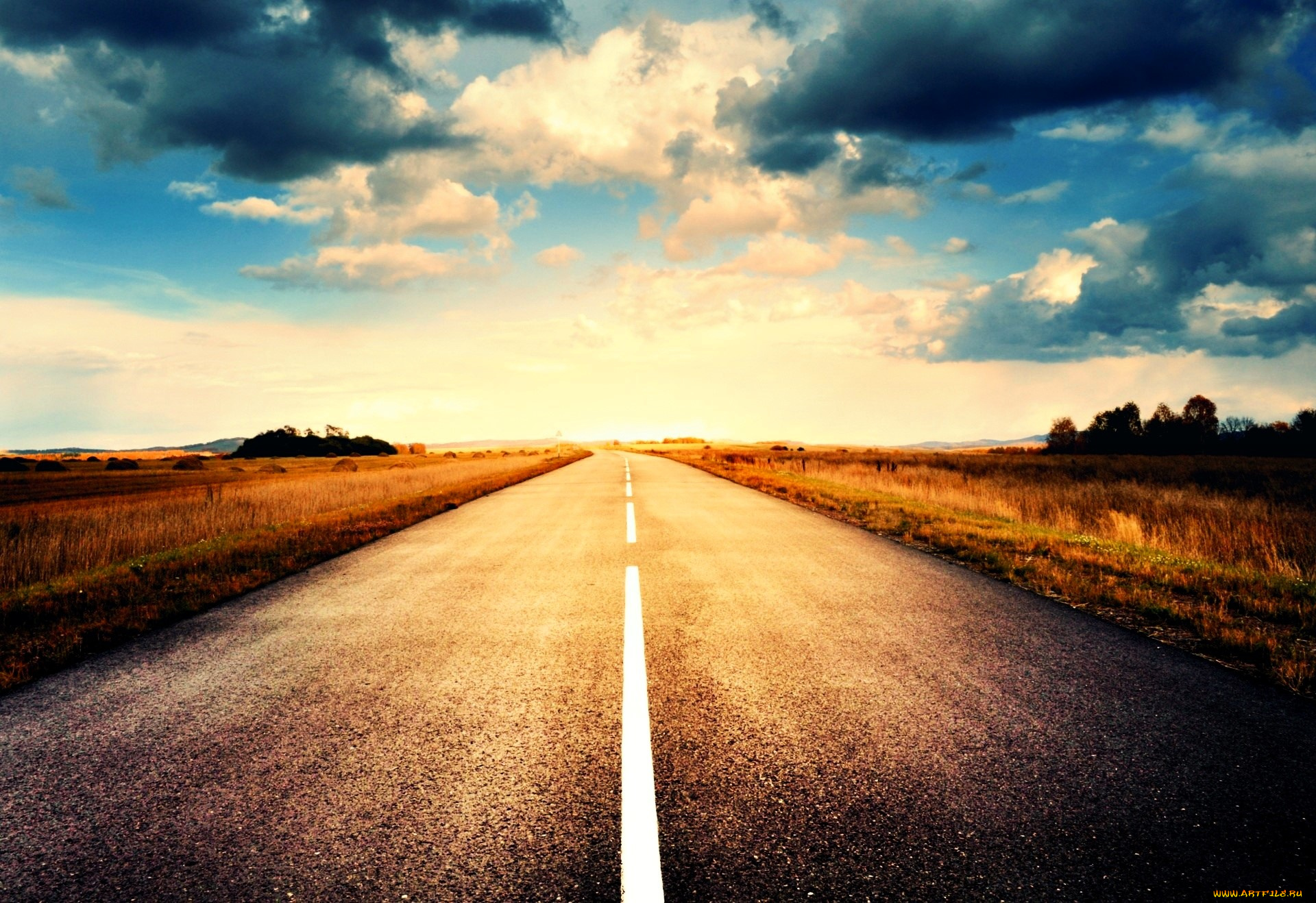 природа, дороги, дорога, трасса, шоссе, поля, небо, облака