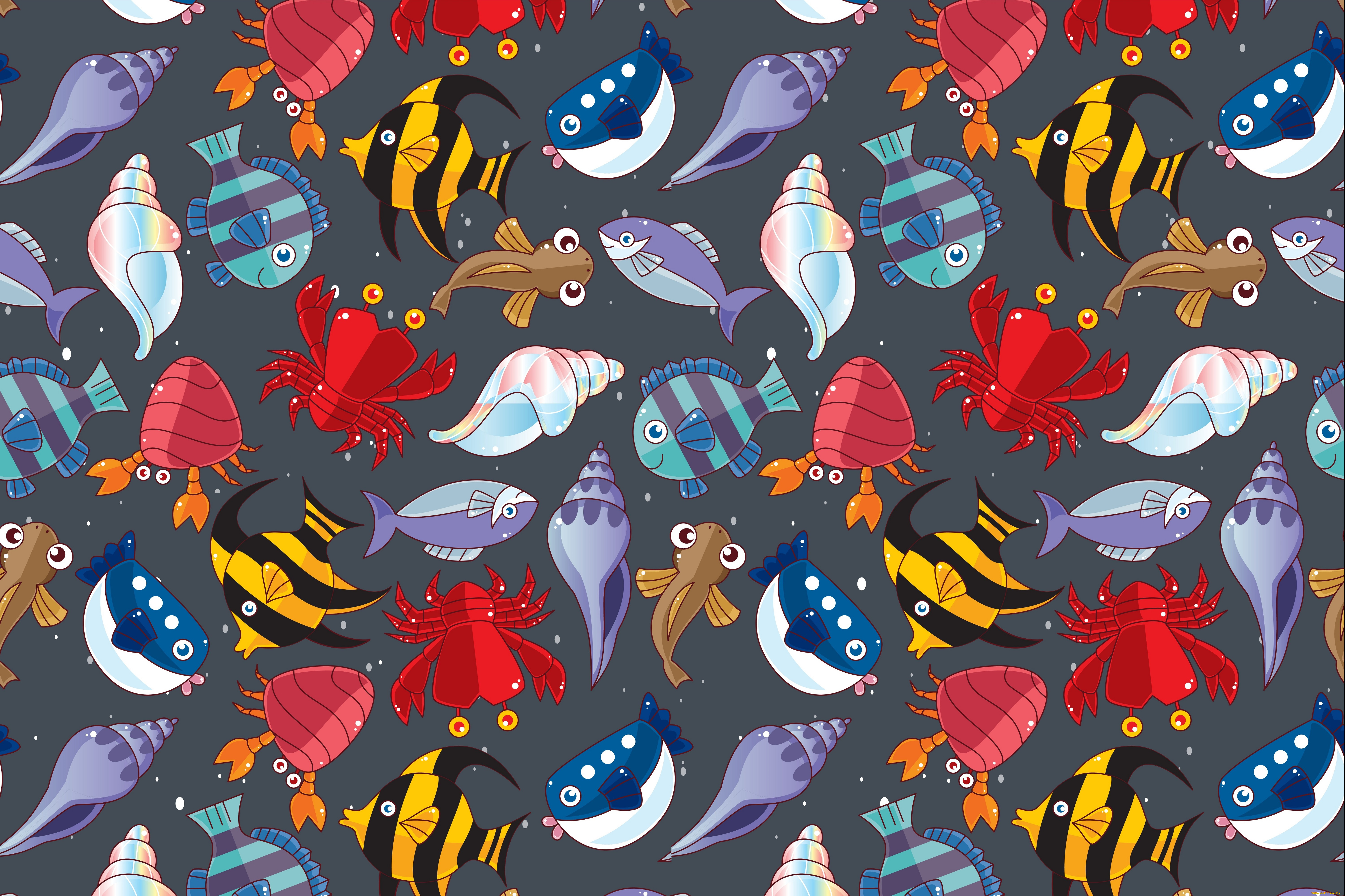 векторная, графика, животные, , animals, рыбки, морская, детская