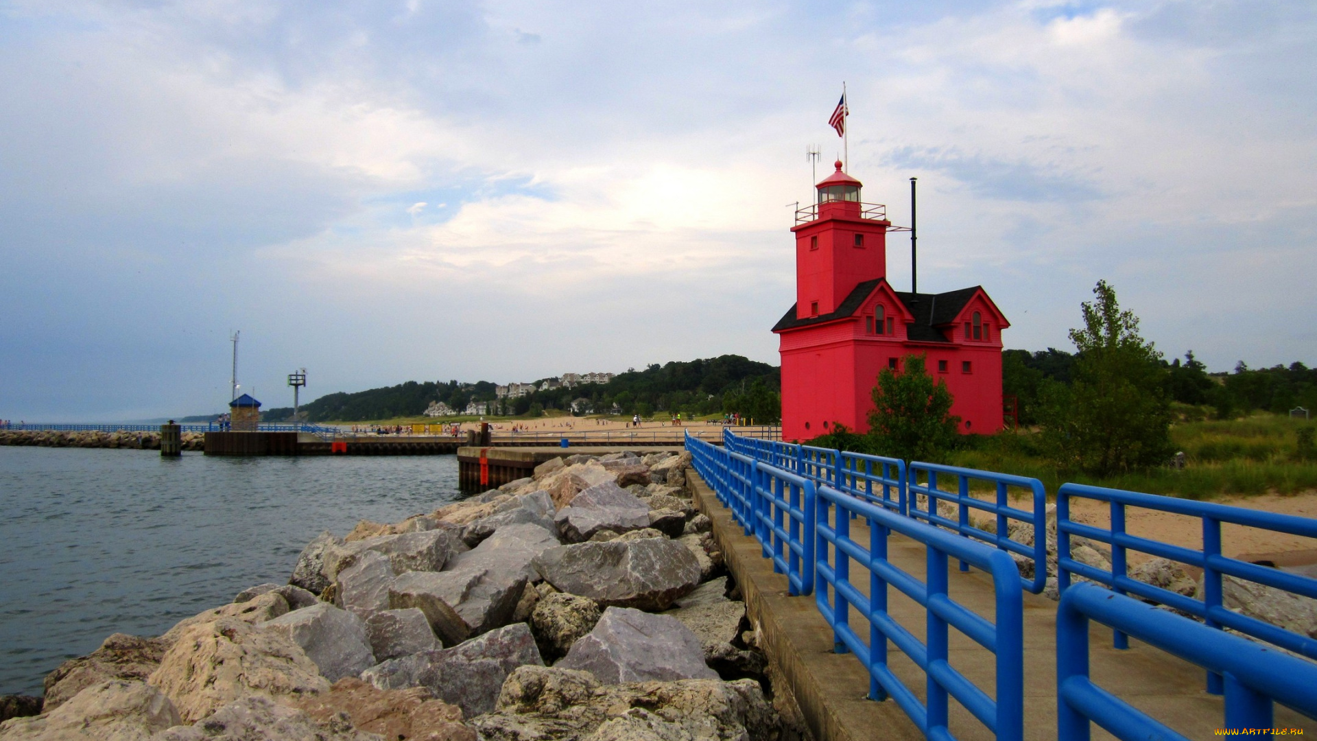 holland, harbor, mi, природа, маяки, сша