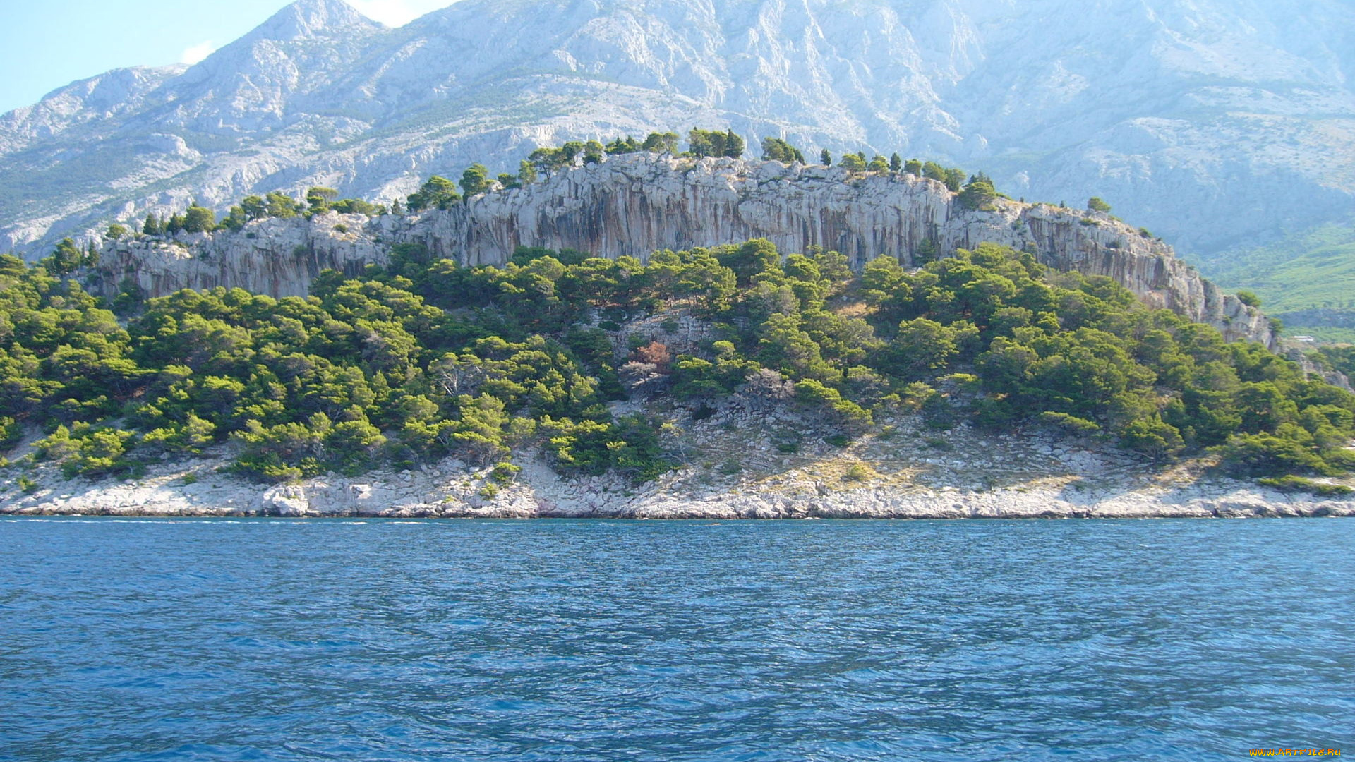 природа, побережье, деревья, горы