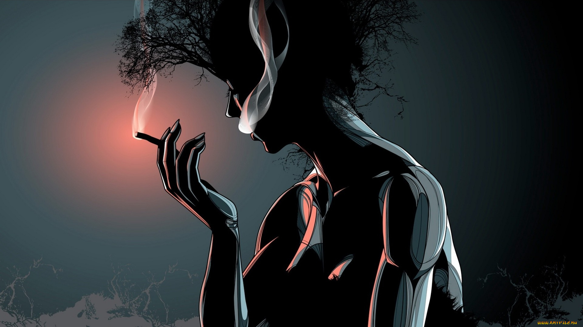 векторная, графика, дым, сигарета