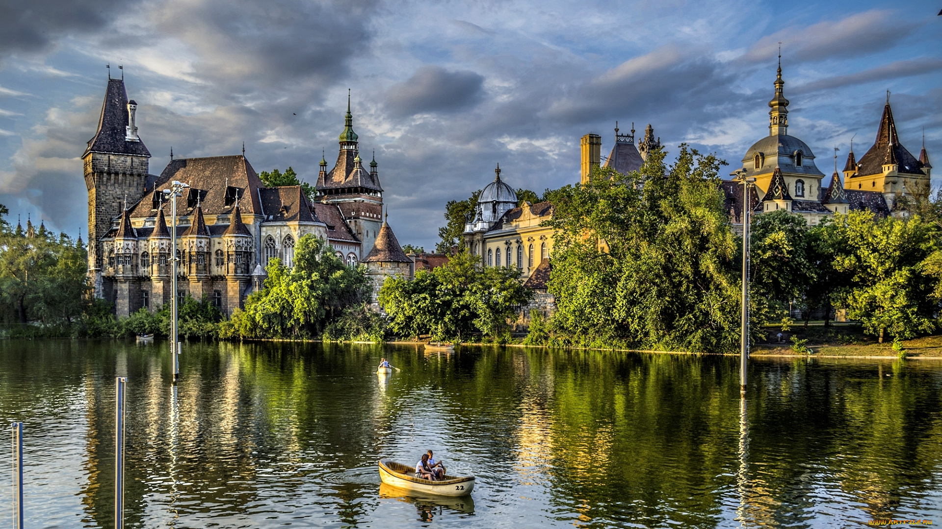 vajdahunyad, castle, budapest, hungary, города, будапешт, венгрия, замок, вайдахуняд, лодка, парк