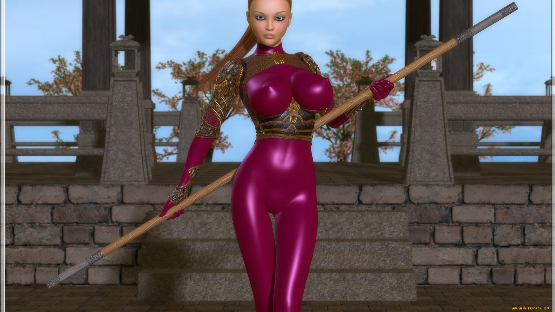 3д, графика, people, , люди, шест, девушка, взгляд