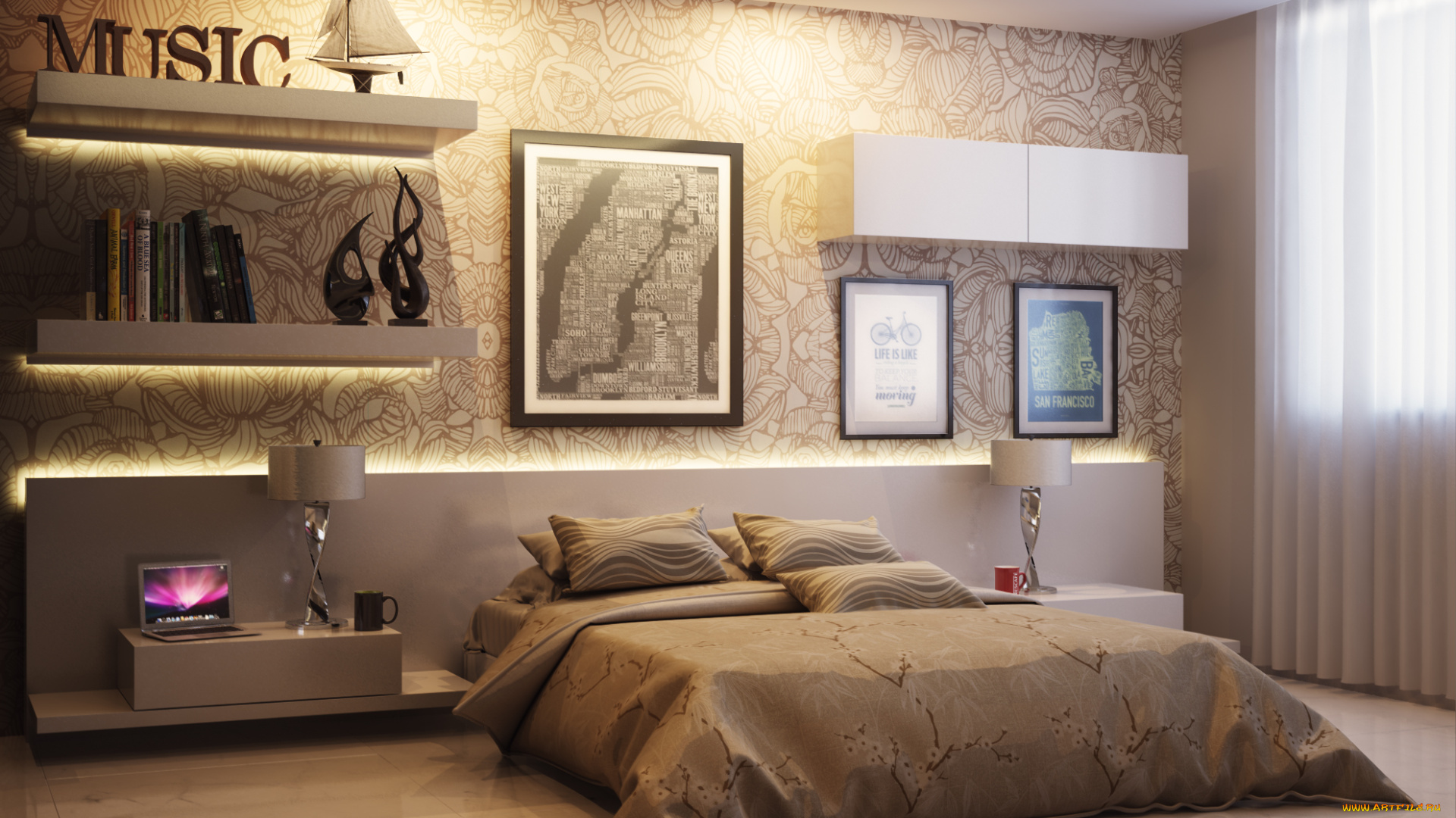 3д, графика, realism, , реализм, комната, мебель, спальня, кровать