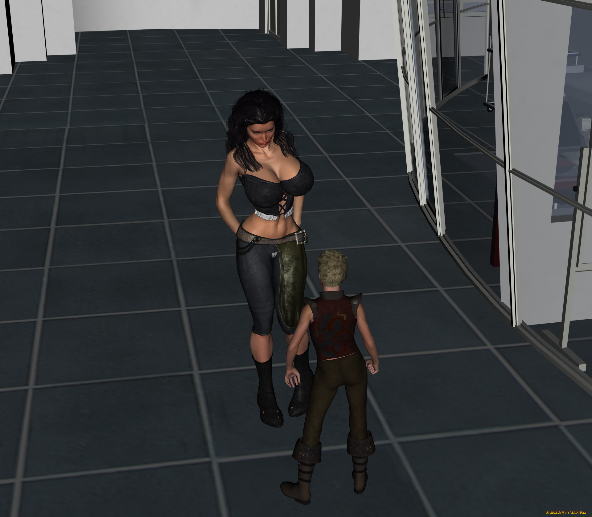 3д, графика, people, , люди, коридор, парень, девушка