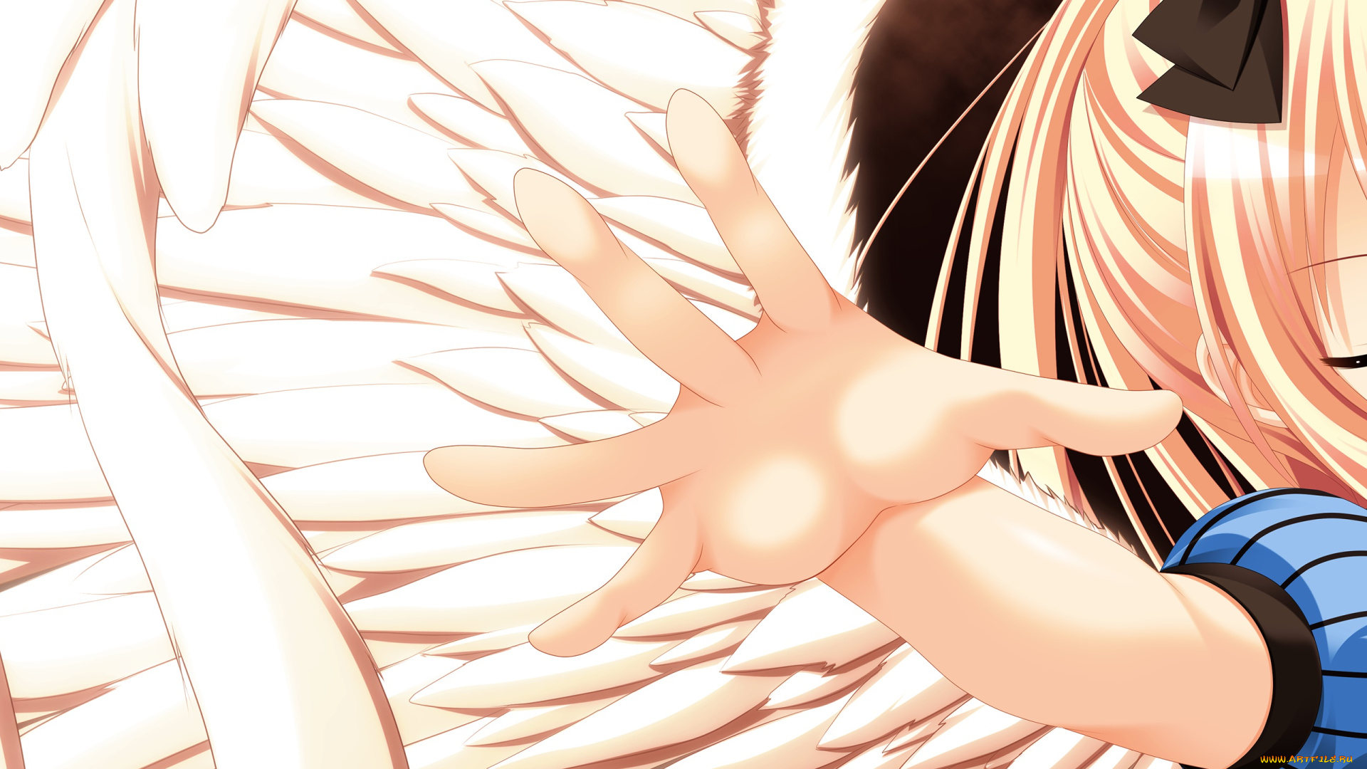 аниме, gensou, no, idea, рука, бант, крылья, ангел, девушка, kujou, mitsuki, makita, maki