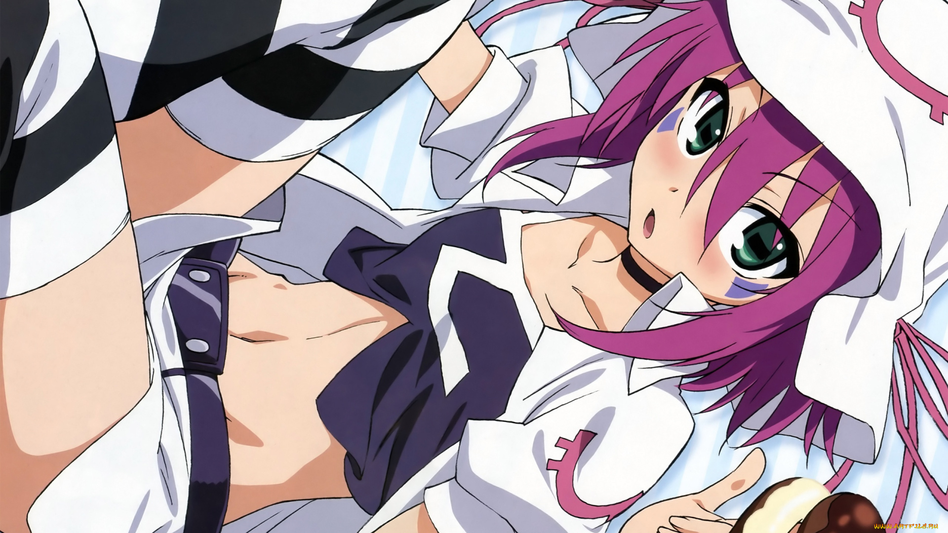 аниме, yumekui, merry, еда, девушка, merry, nightmare, татуировка, шляпа, ленты, пончик