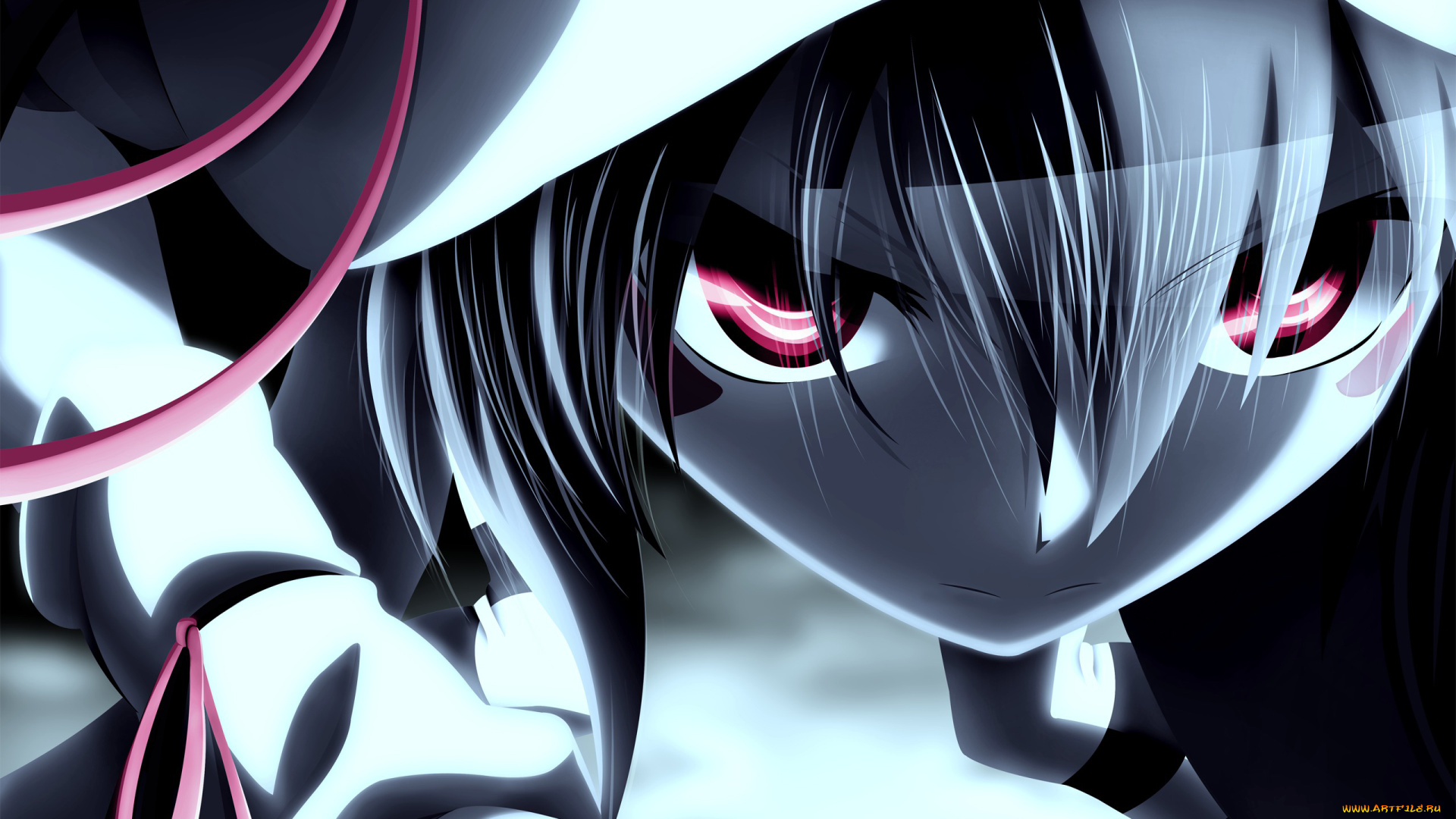 аниме, yumekui, merry, merry, nightmare, девушка, шляпа, татуировка, ленты, монохромное