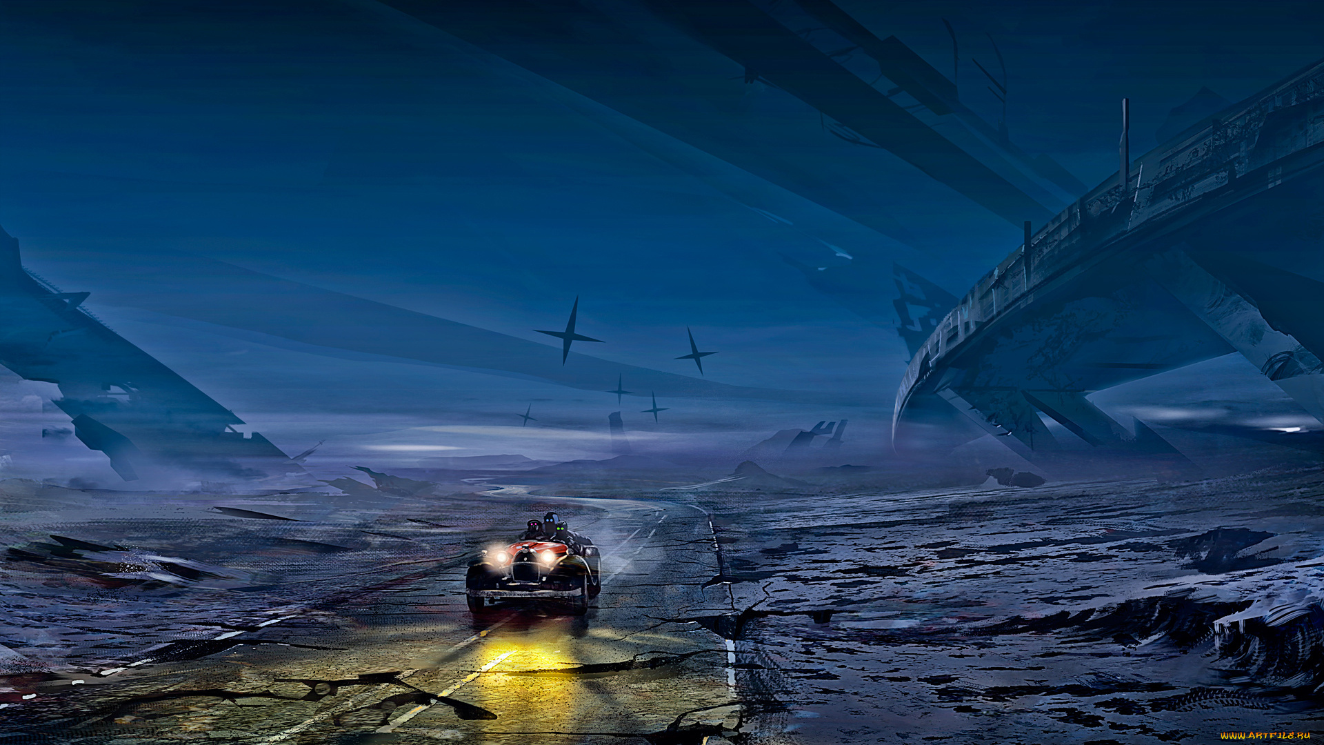 фэнтези, романтика, апокалипсиса, авто, дорога, zee, captain, romantically, apocalyptic, ночь, alexiuss, постапокалипсис, фантастика, автомобиль, art