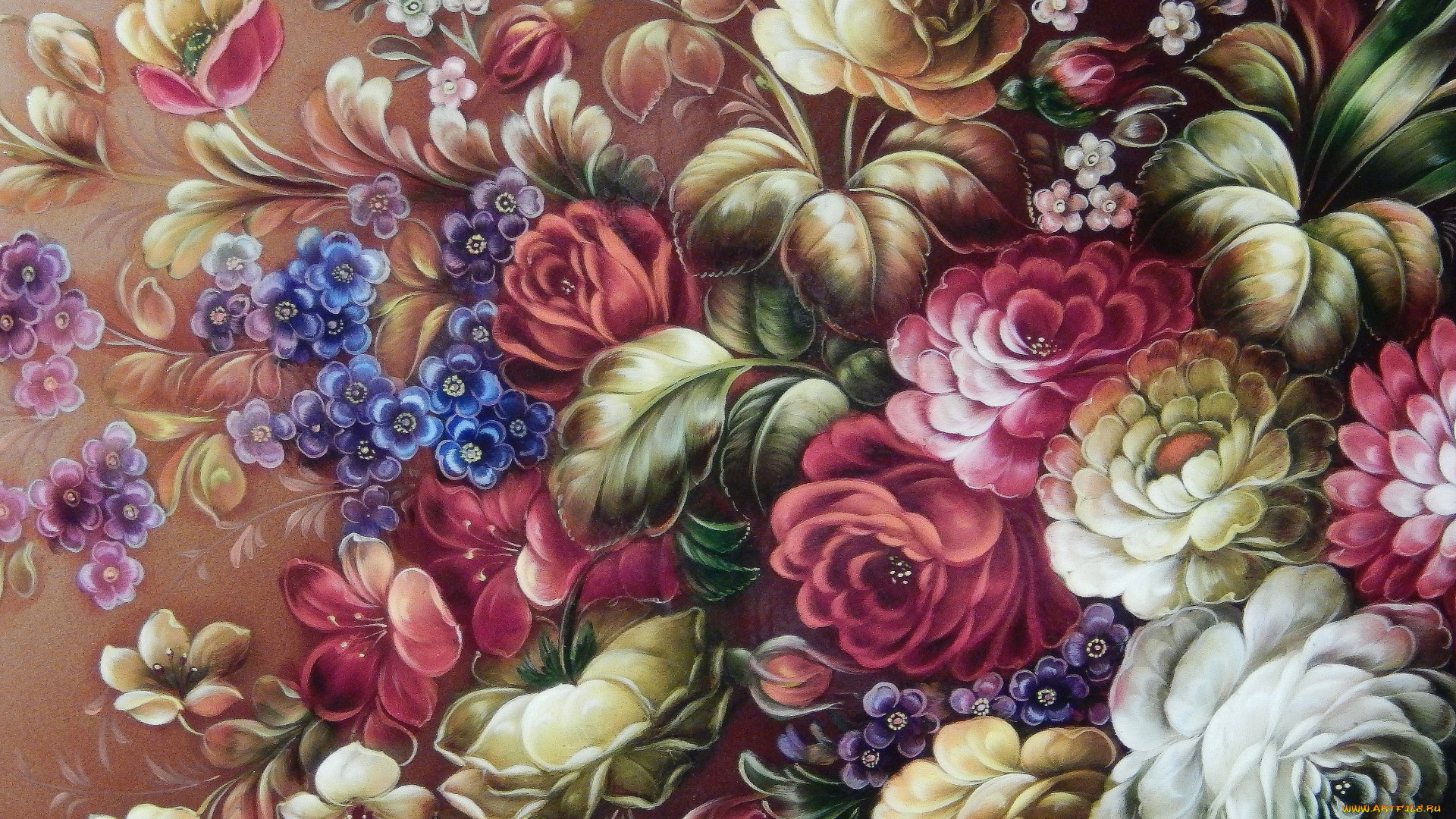 рисованное, цветы, живопись