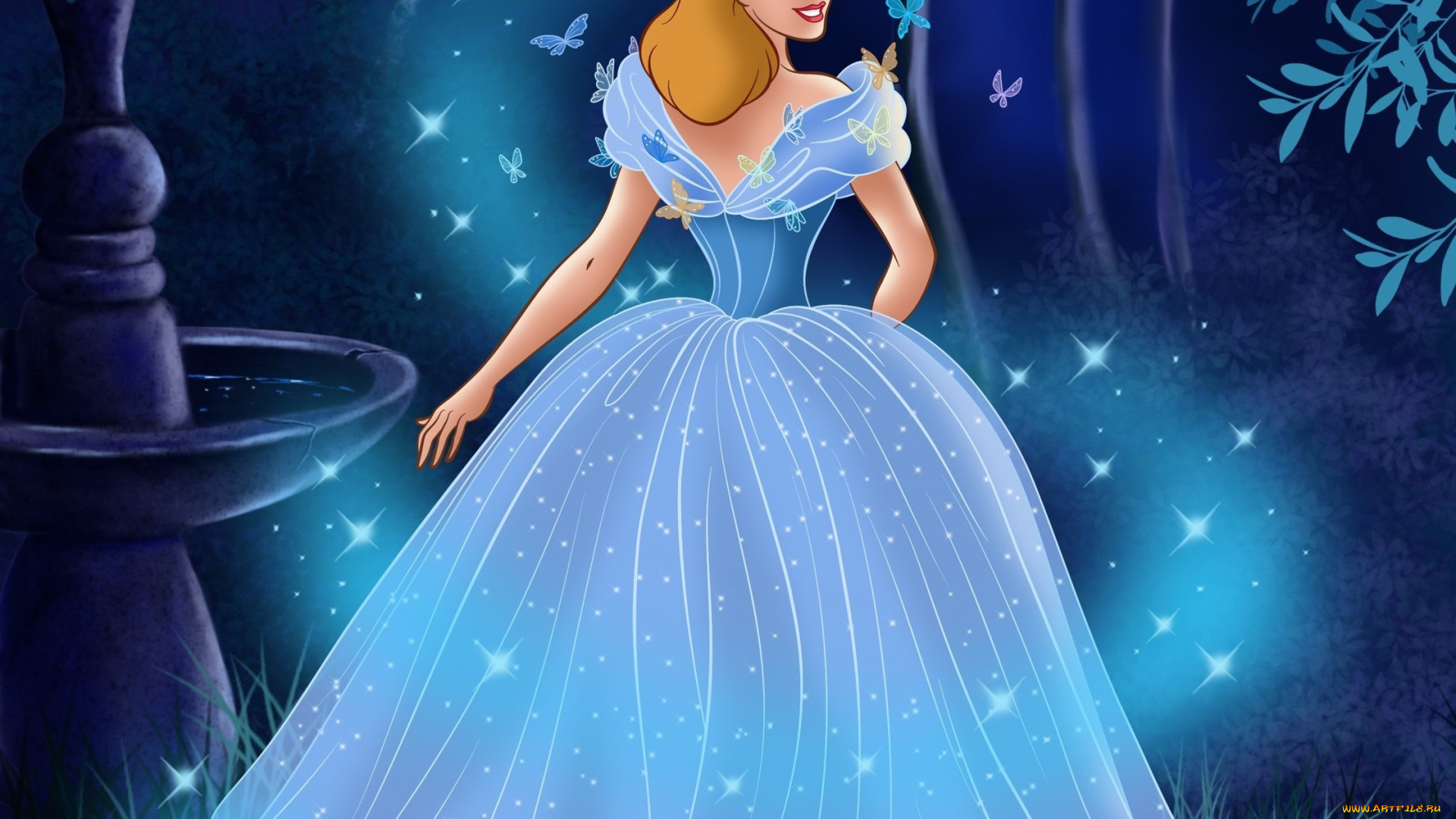 векторная, графика, мультфильмы, , cartoons, улыбка, платье, принцесса, фонтан, бабочки