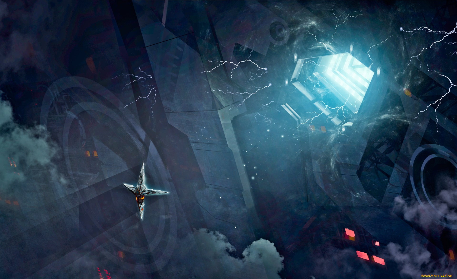 фэнтези, роботы, , киборги, , механизмы, свет, арт, окно, молнии, alexiuss, звезда