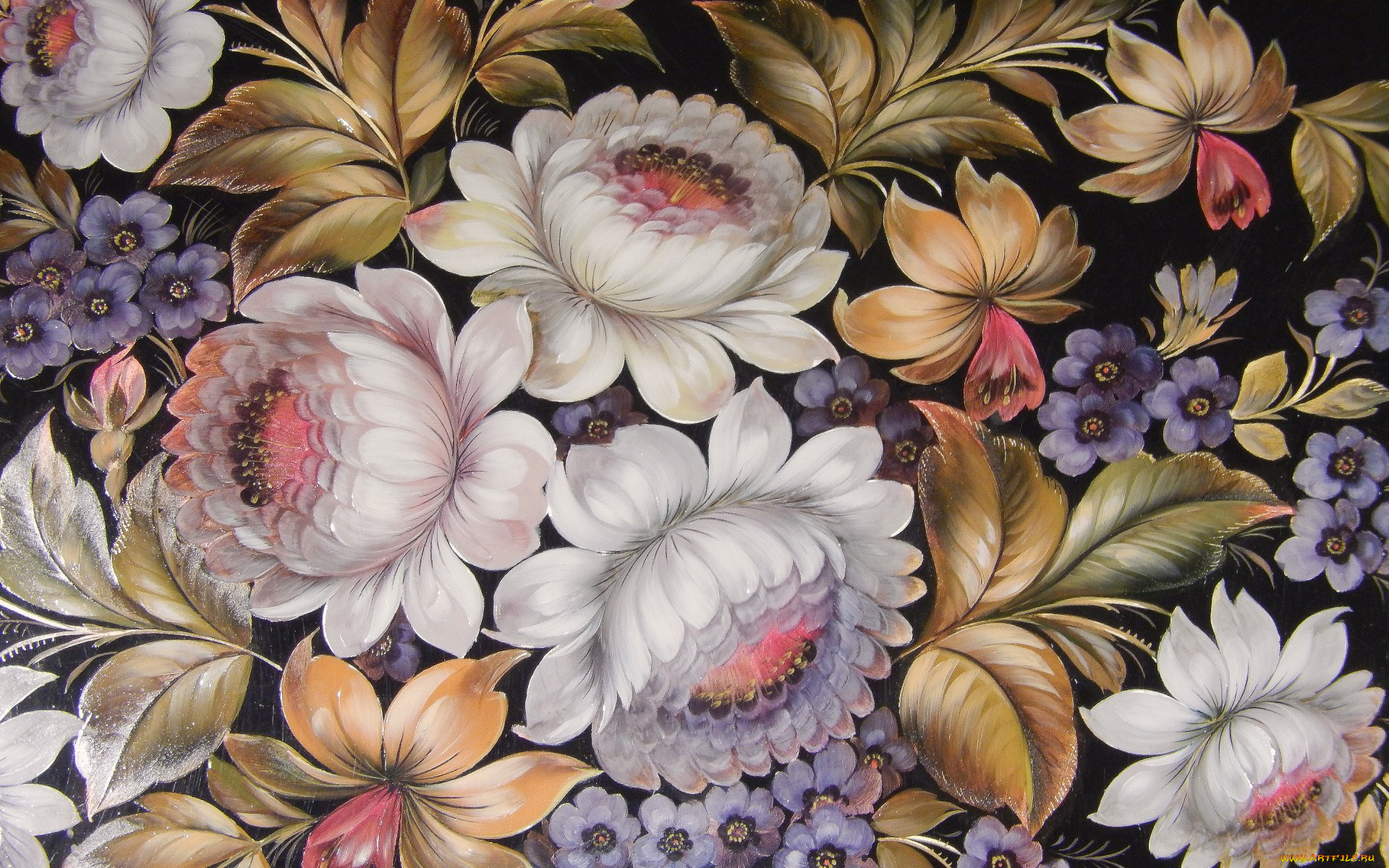 рисованное, цветы, живопись