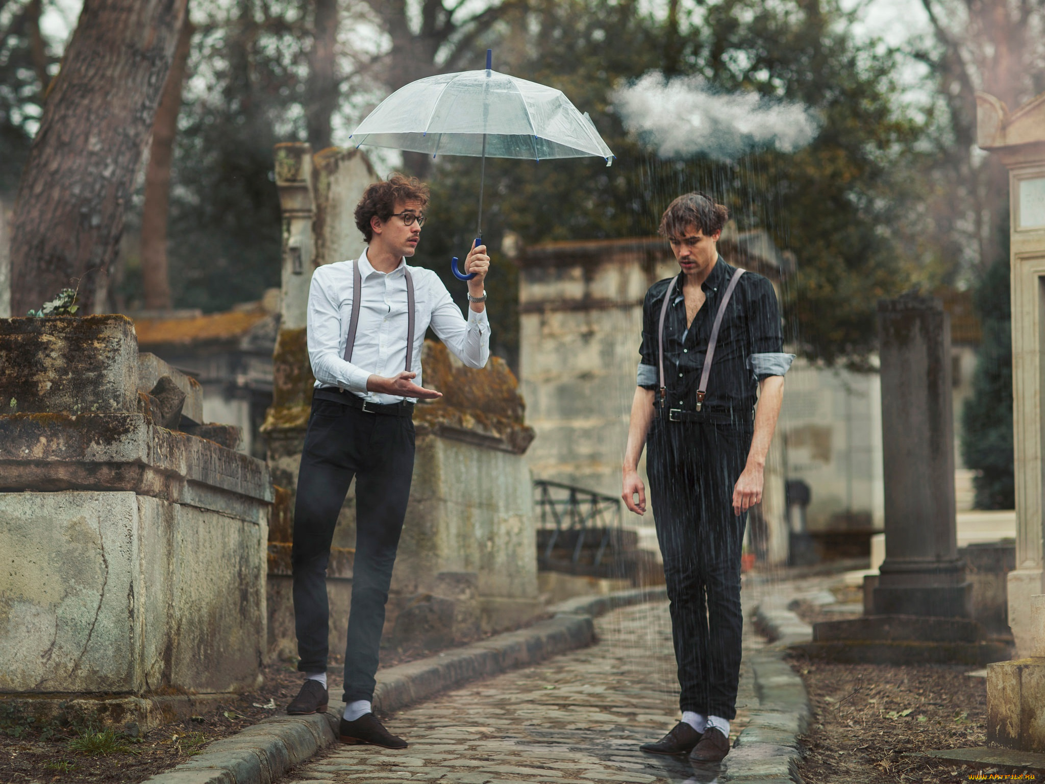 разное, компьютерный, дизайн, дождь, тучка, зонт, мужчины