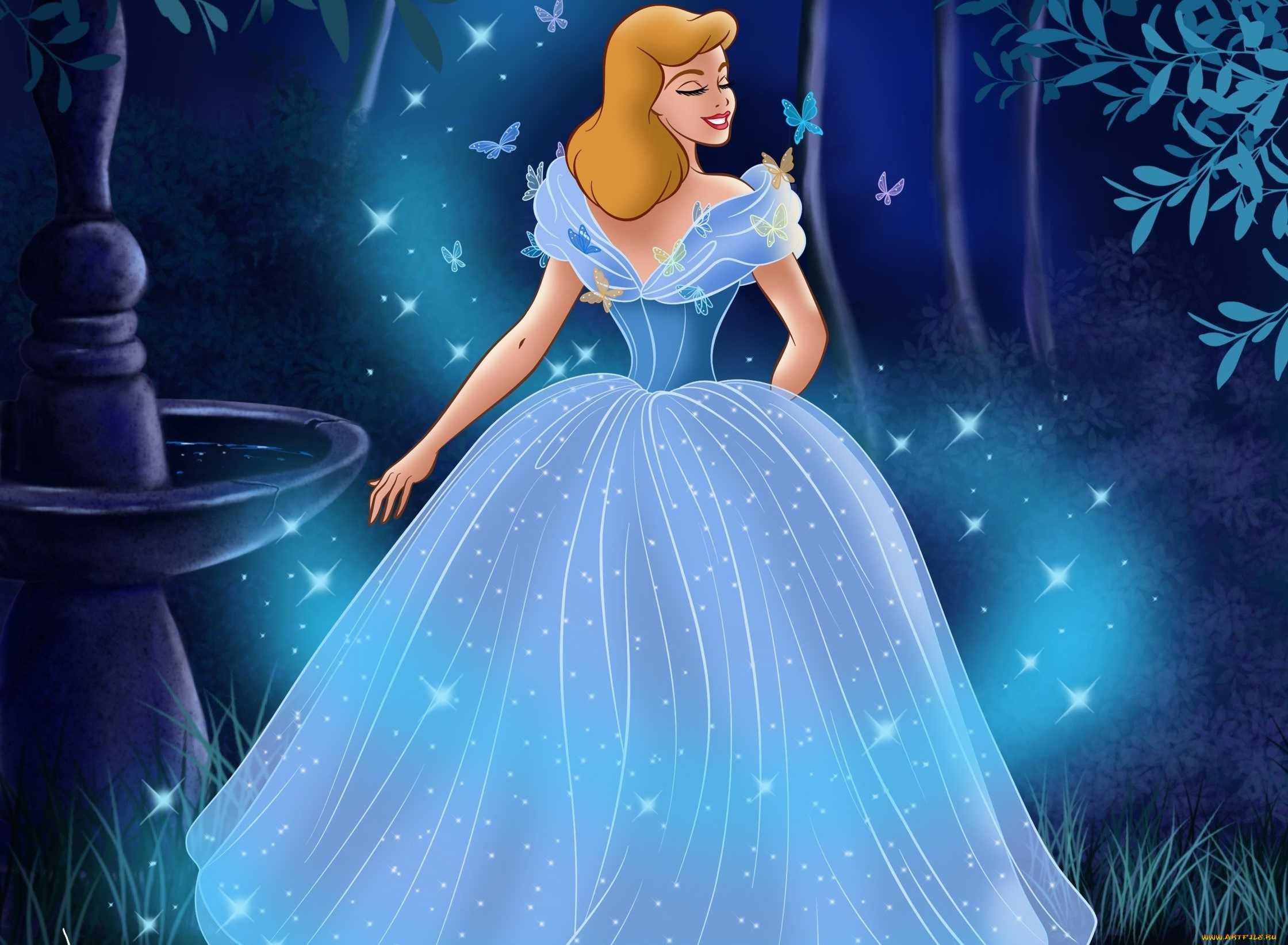 векторная, графика, мультфильмы, , cartoons, улыбка, платье, принцесса, фонтан, бабочки