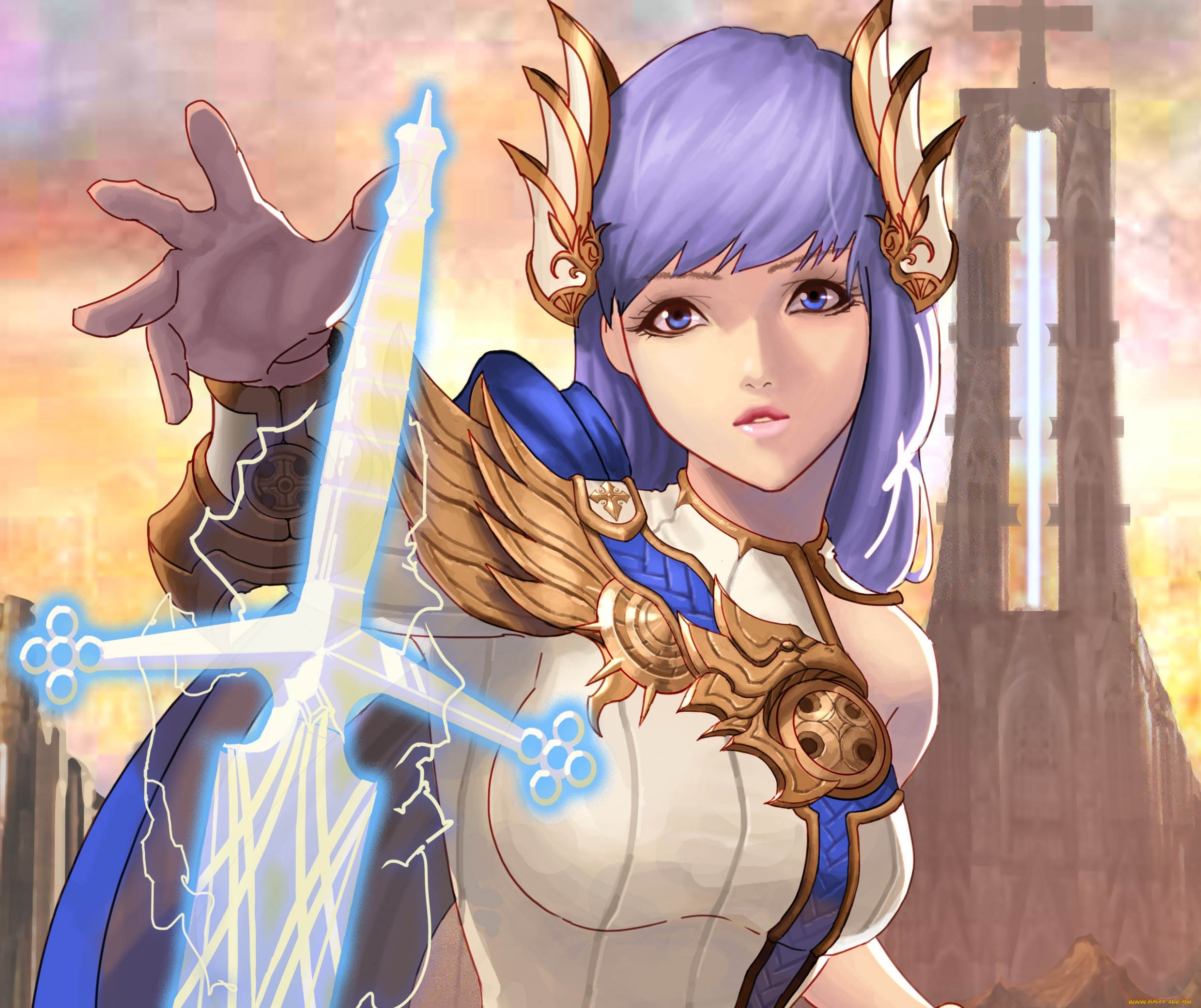 разное, арты, фэнтези, девушка, joo, hyung, lee, арт, меч, магия