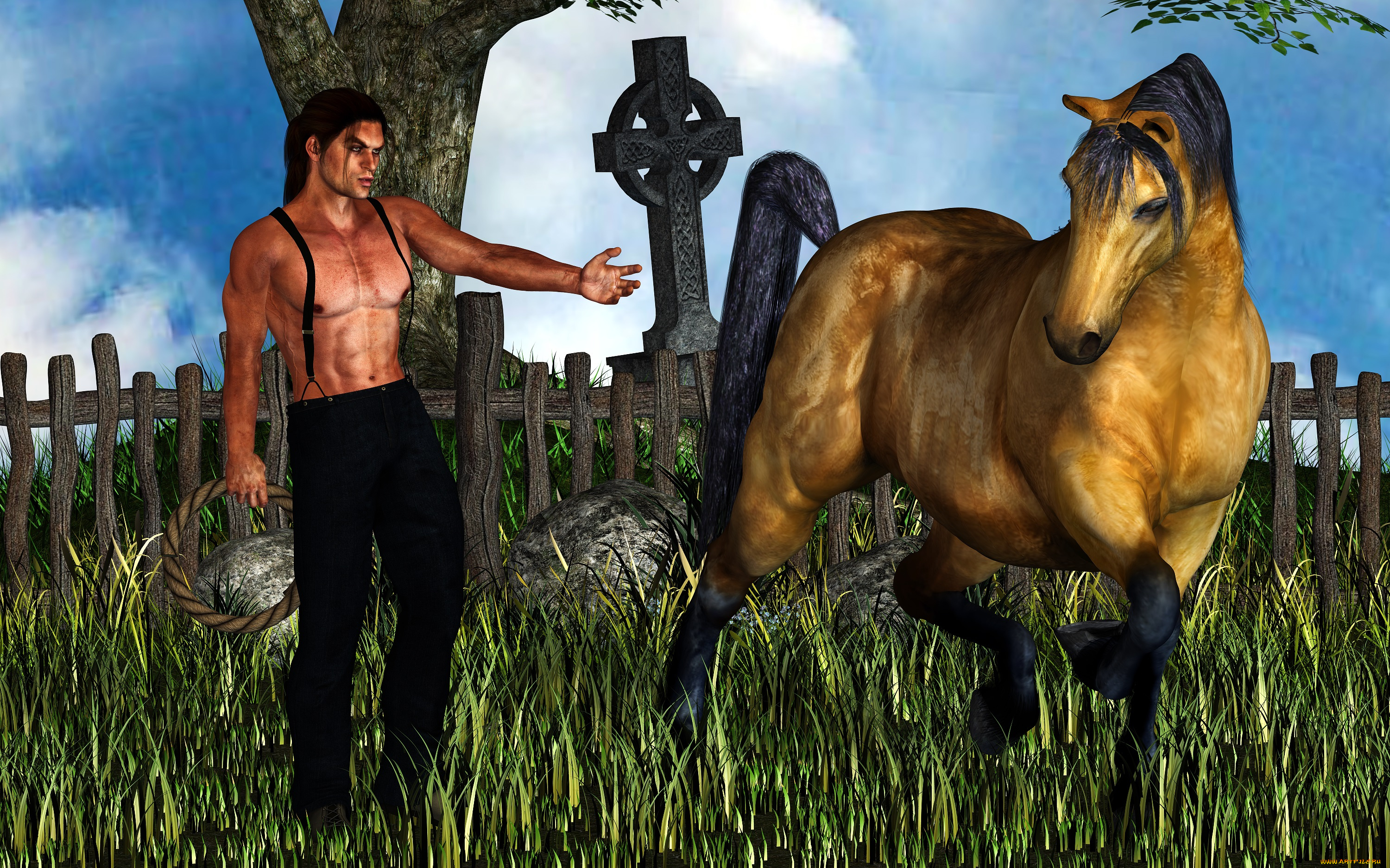 3д, графика, люди, , people, лошадь, фон, мужчина, взгляд