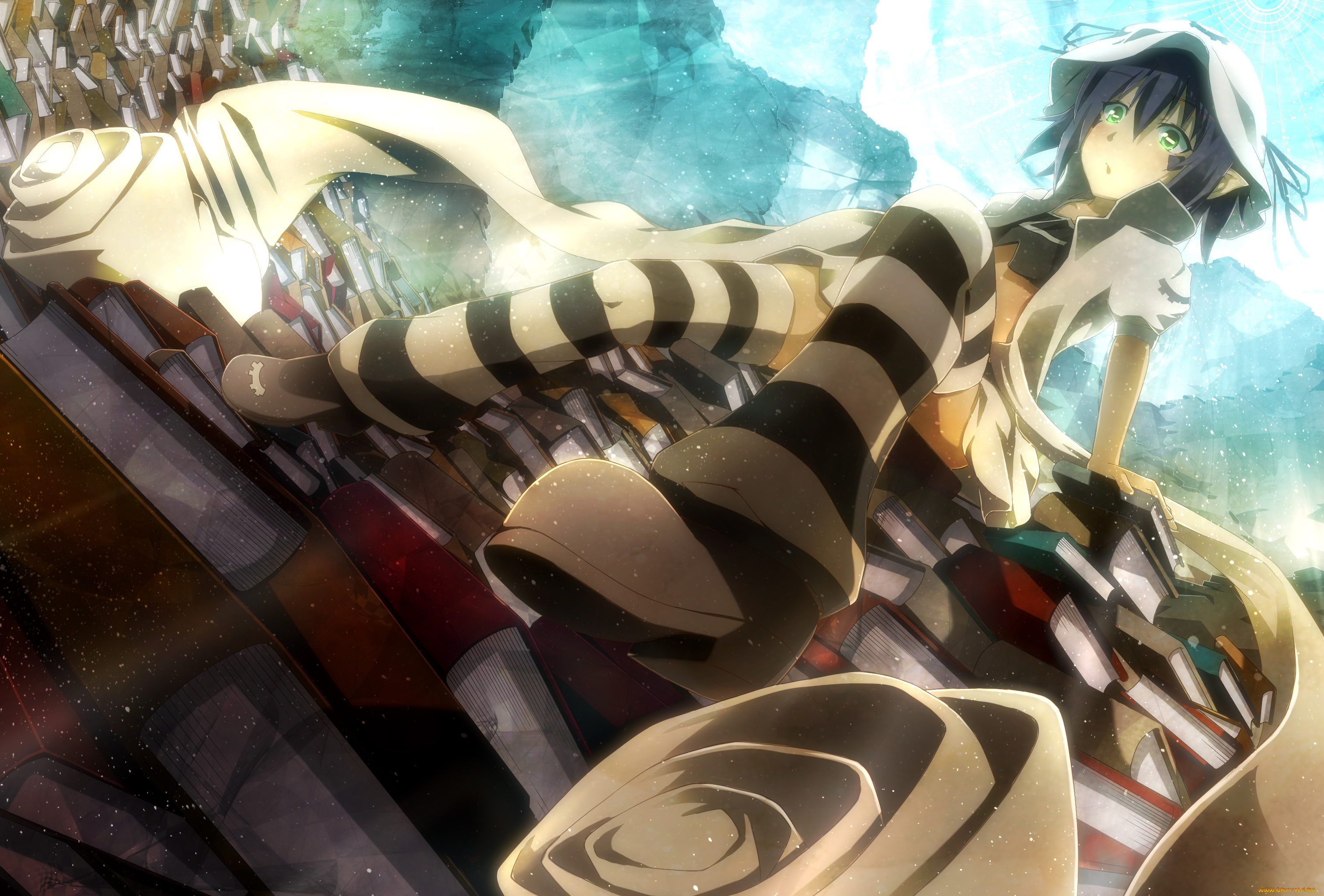 аниме, yumekui, merry, dennryuurai, книги, ленты, татуировка, шляпа, девушка, merry, nightmare