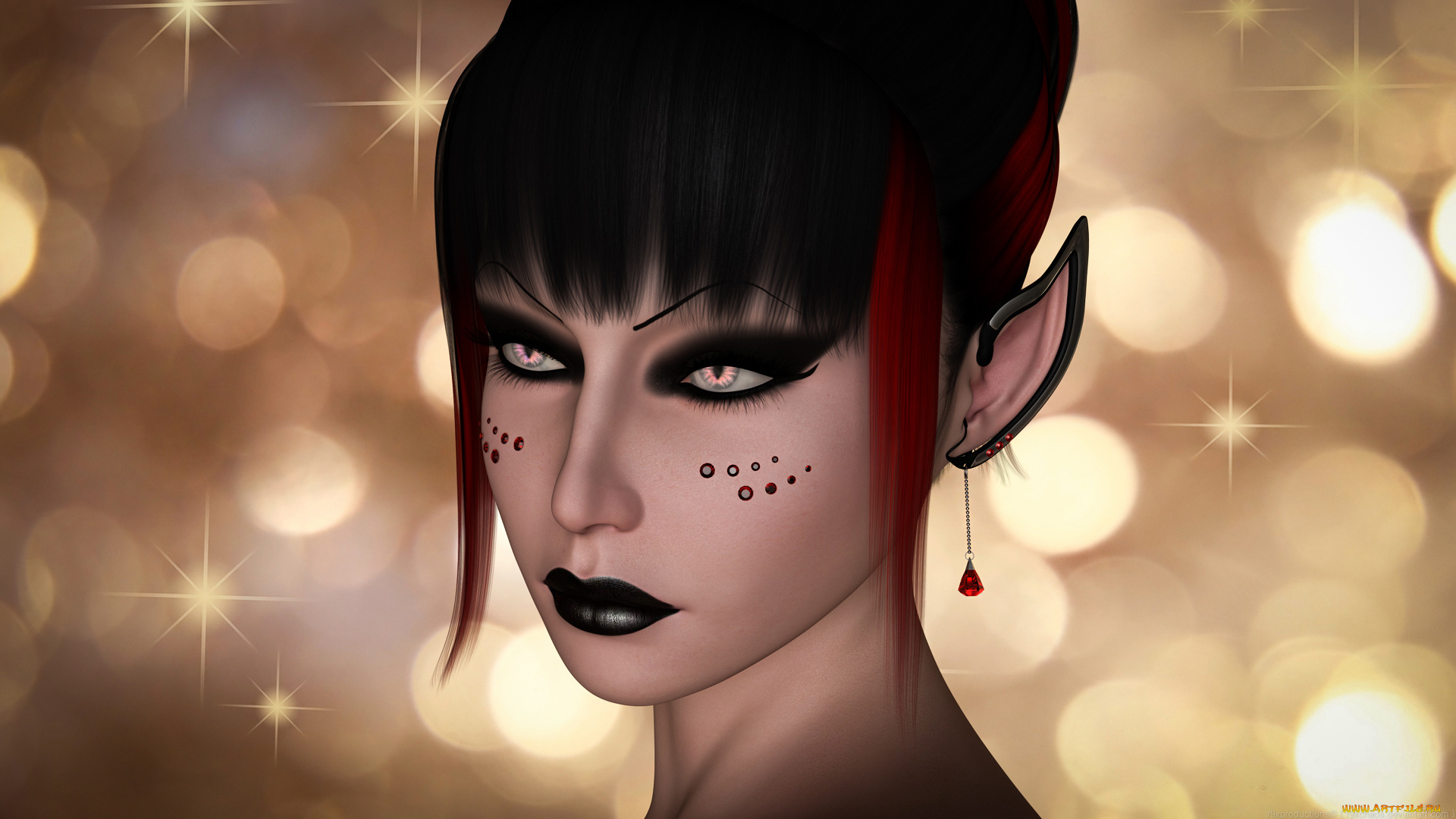 3д, графика, эльфы, , elves, взгляд, эльфийка, фон