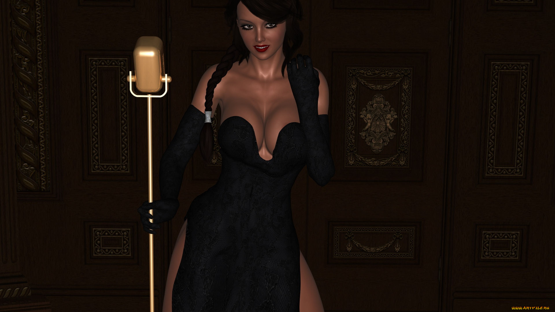 3д, графика, люди, , people, девушка, взгляд, фон, микрофон