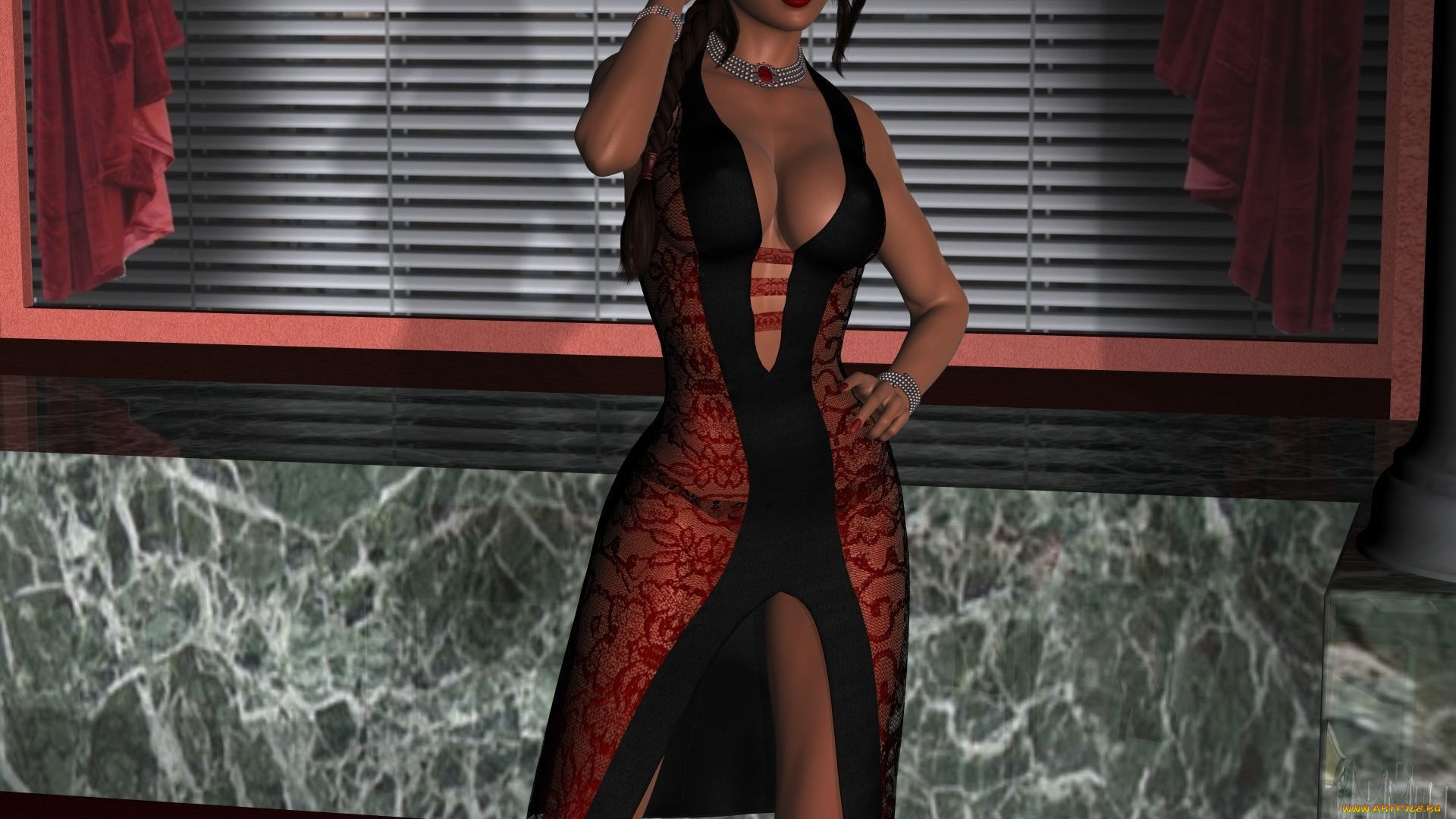 3д, графика, люди, , people, девушка, взгляд, фон, интерьер