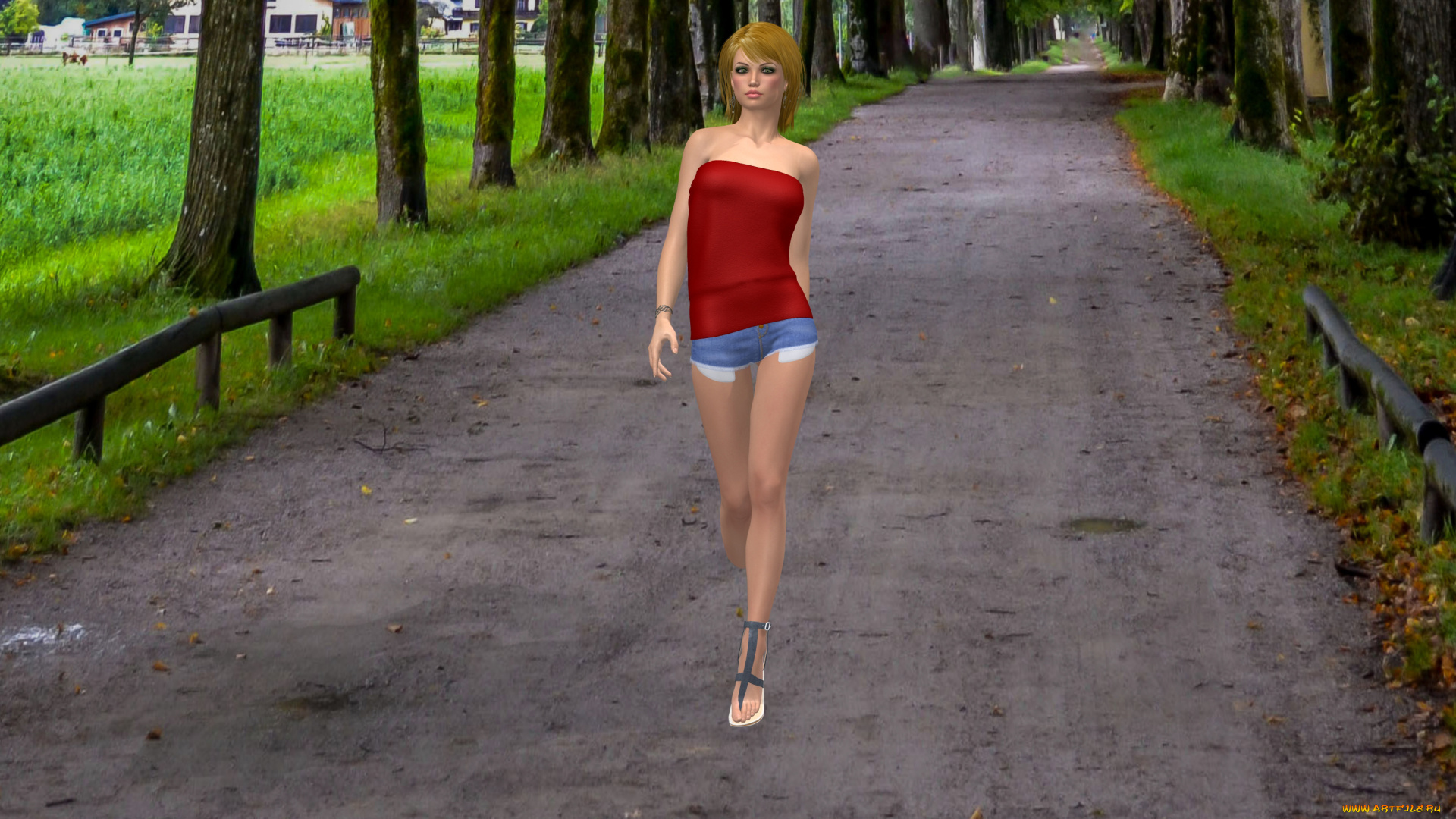 3д, графика, люди, , people, дорога, фон, взгляд, девушка