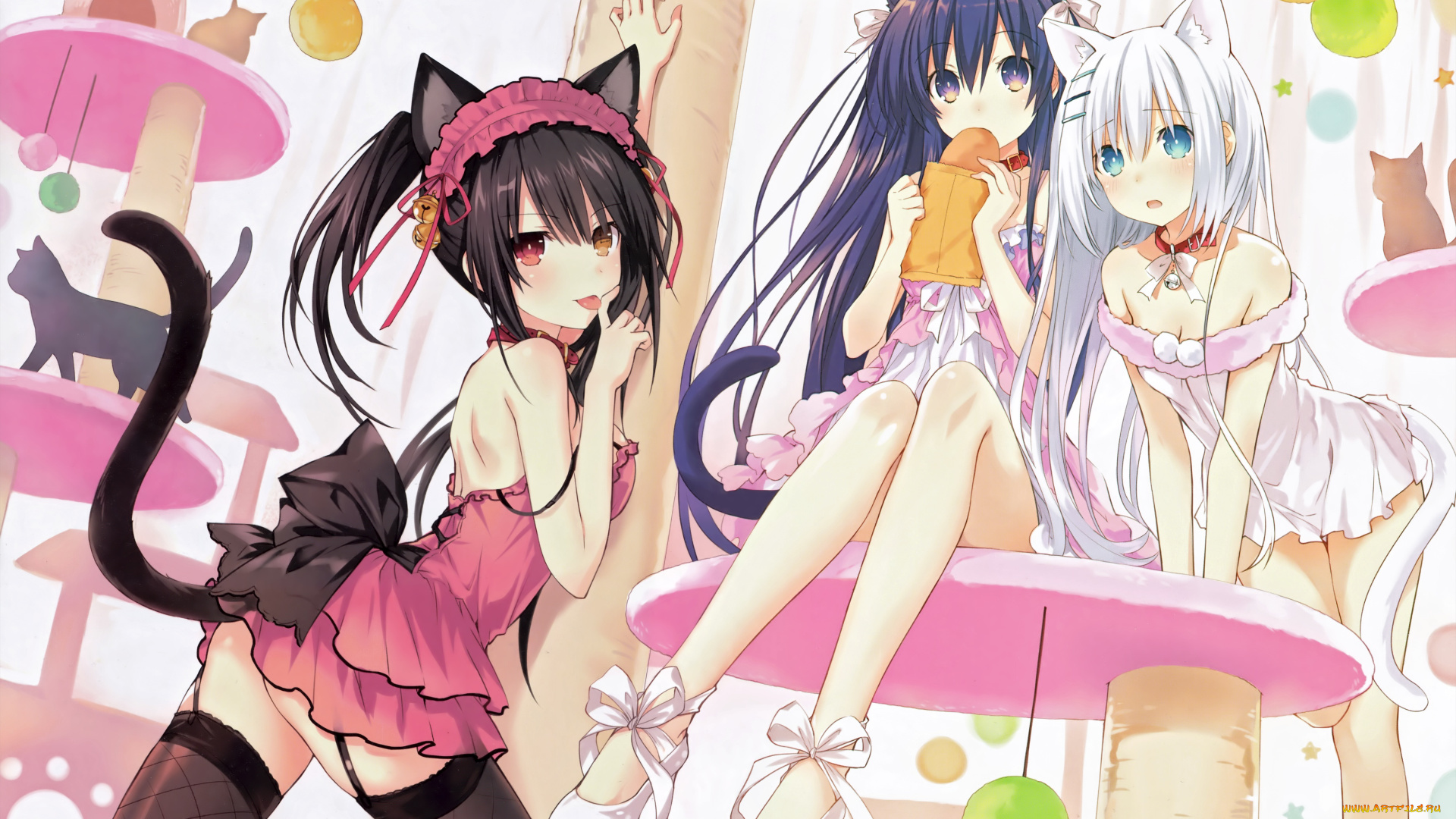 аниме, date, a, live, девушки, взгляд, фон