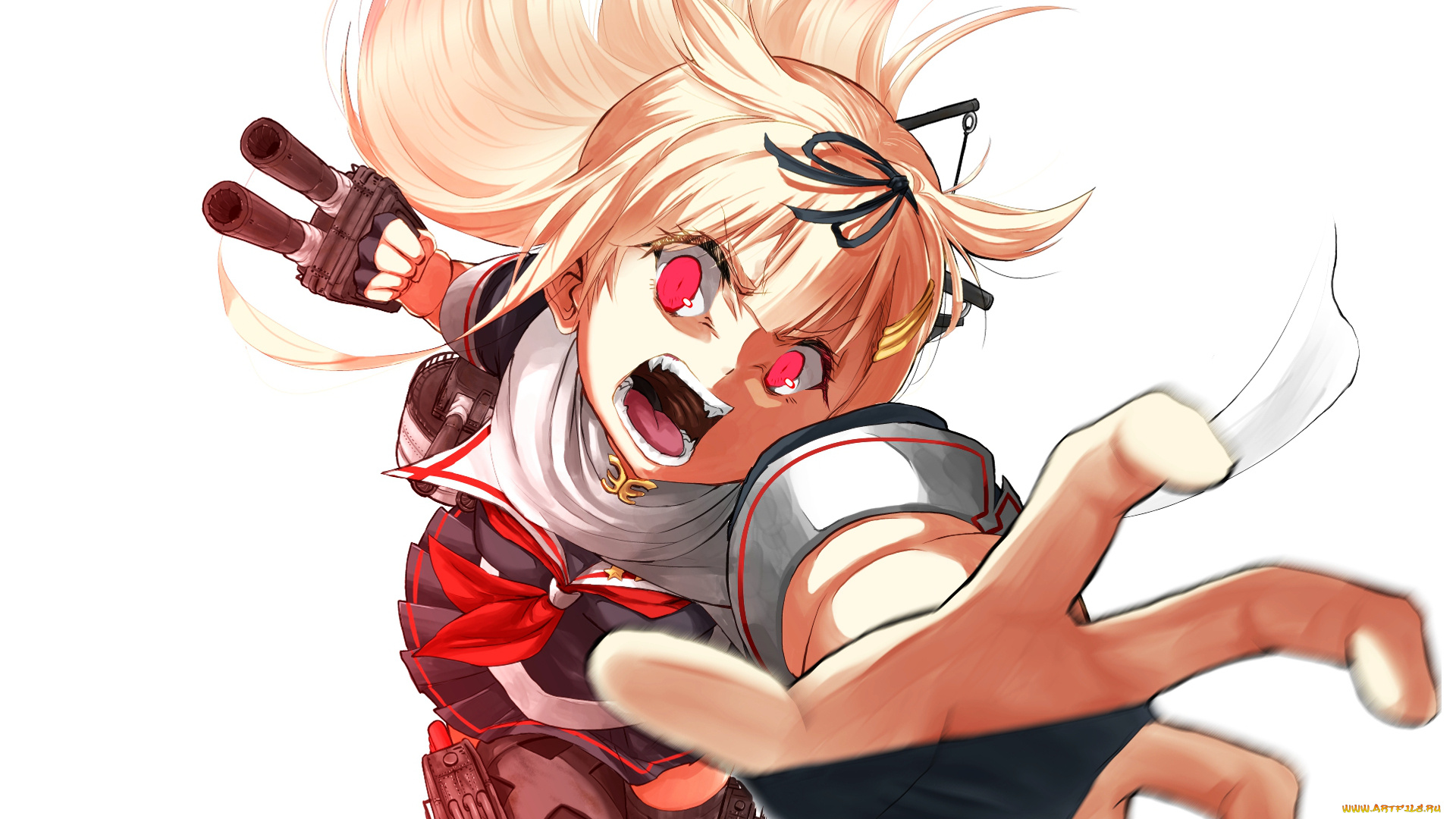 аниме, kantai, collection, девушка, взгляд, фон, оружие