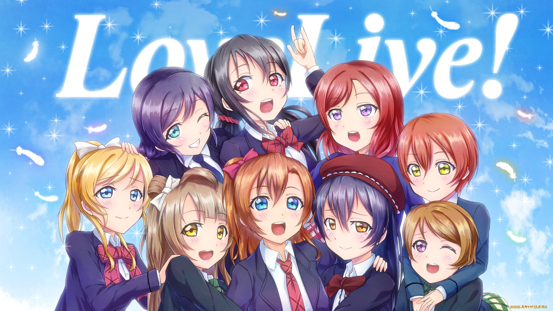 аниме, love, live, , school, idol, project, девушки, фон, взгляд