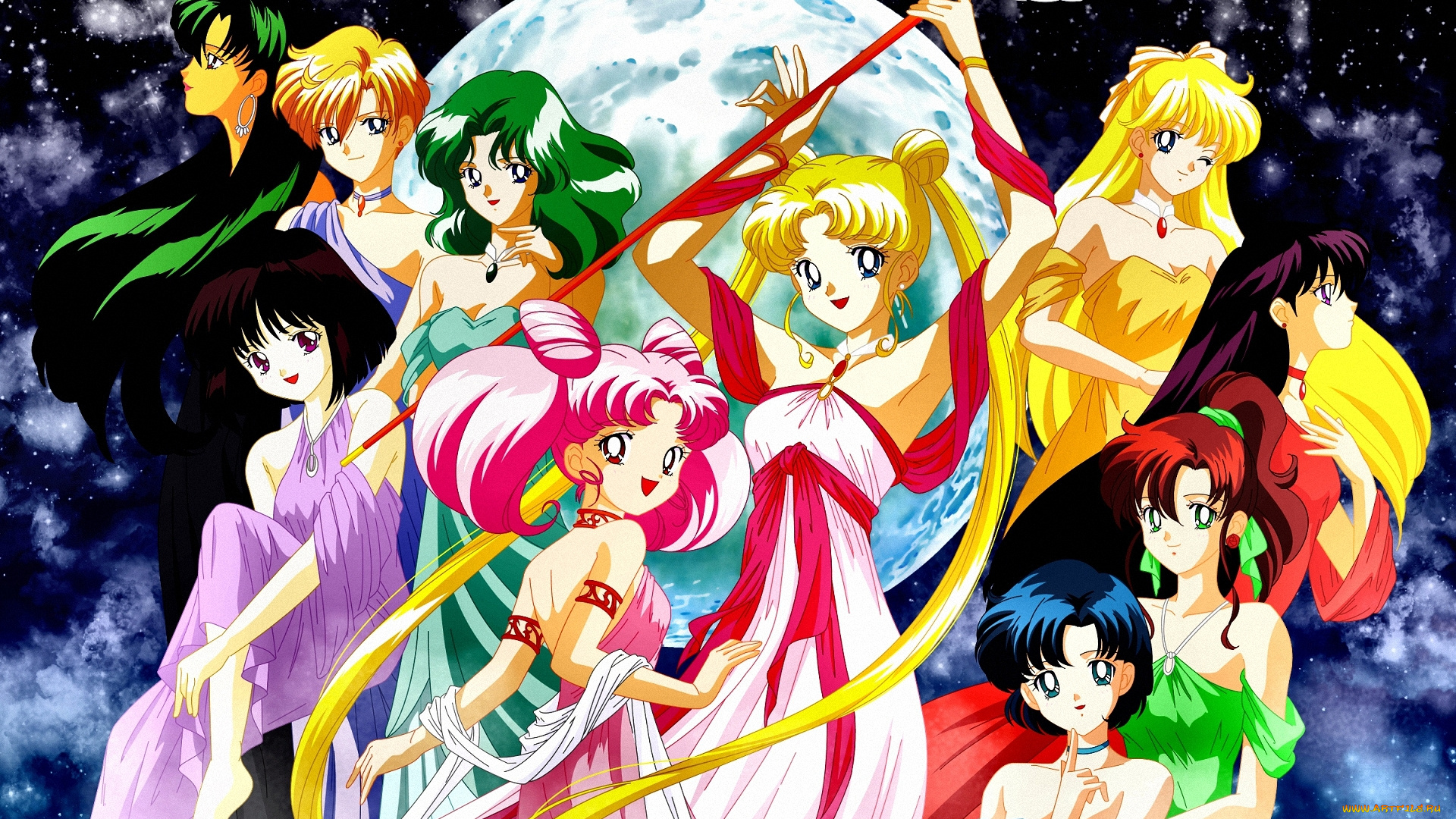 аниме, sailor, moon, девушки, girls, neptune, jupiter, pluto, saturn, uranus, луна, moon, mercury, venus, mars, войны, sailor
