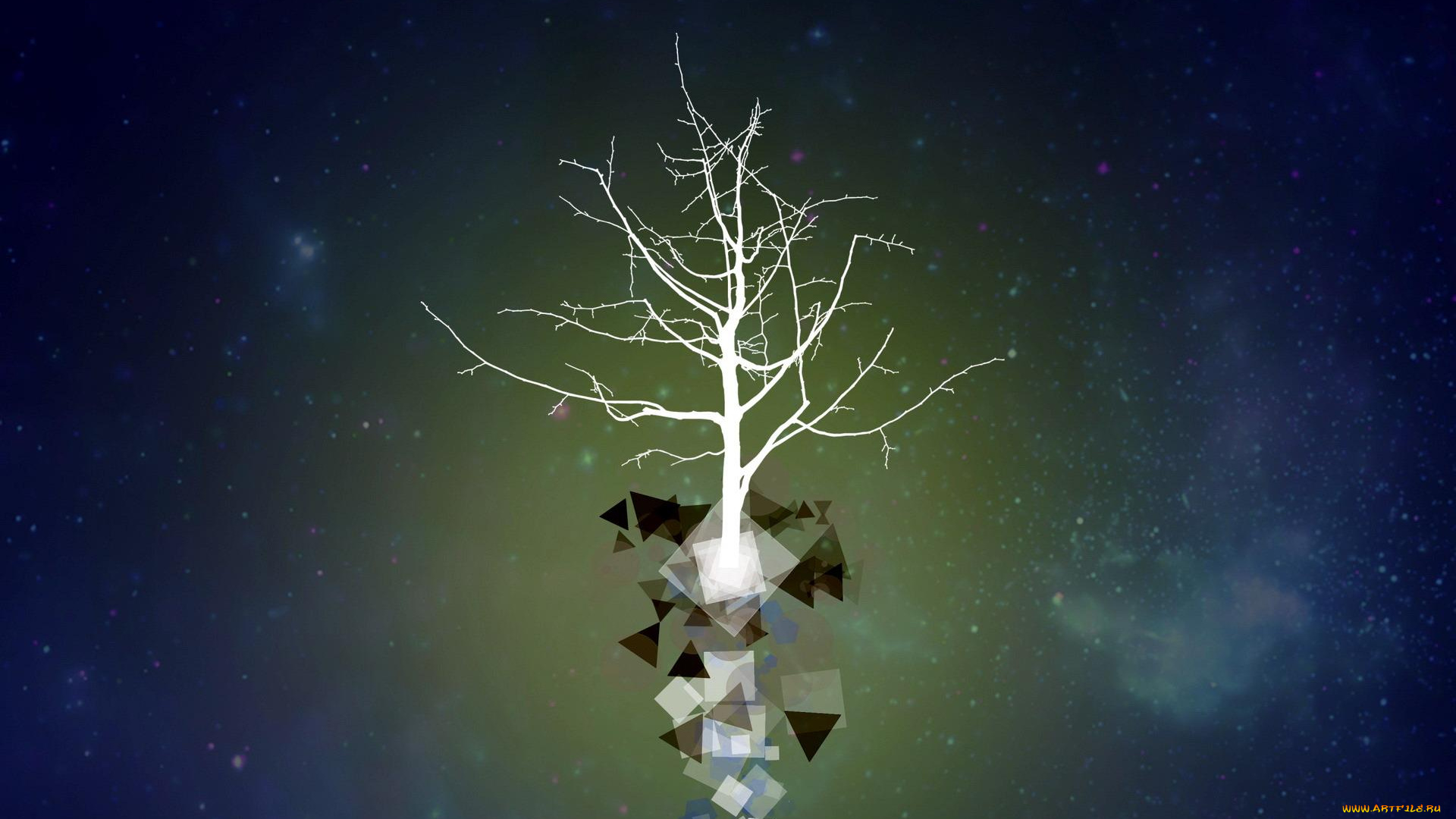 векторная, графика, природа, , nature, звезды, туман, фигуры, треугольники, дерево, квадраты