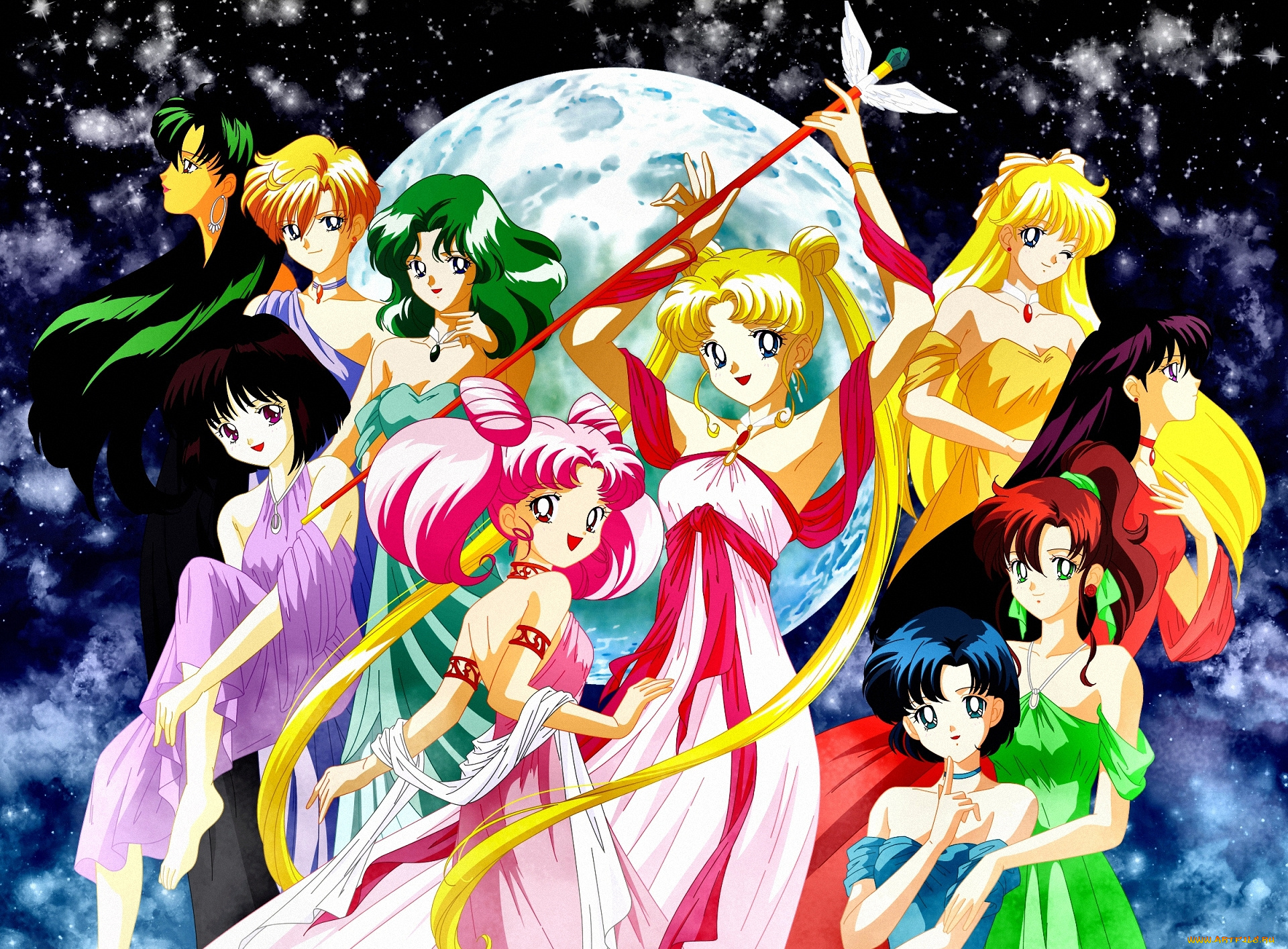 аниме, sailor, moon, девушки, girls, neptune, jupiter, pluto, saturn, uranus, луна, moon, mercury, venus, mars, войны, sailor