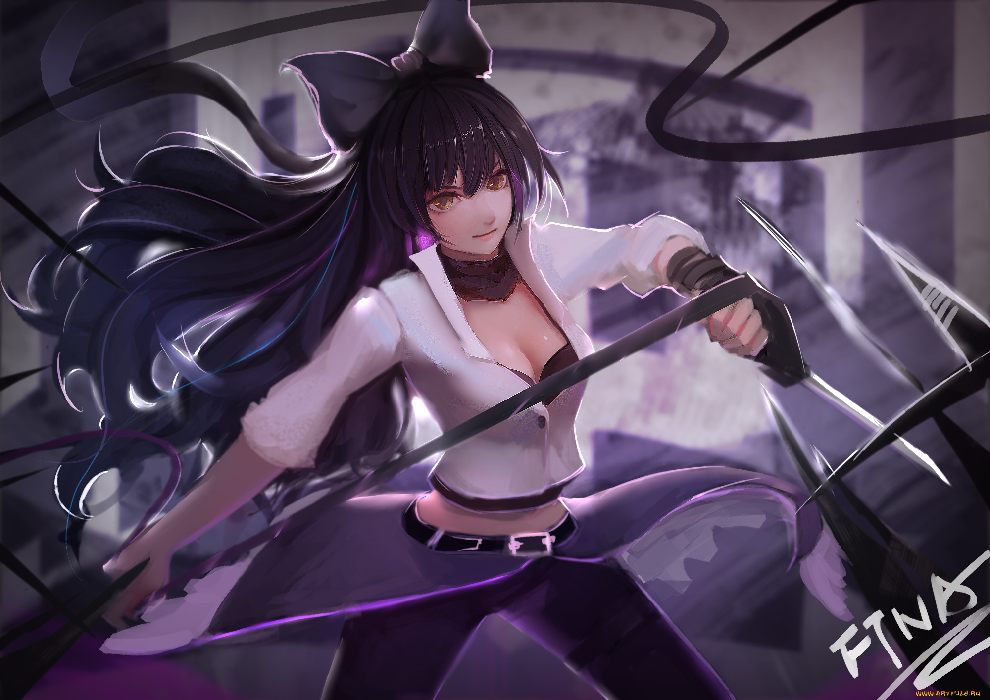 аниме, rwby, ftna, арт, blake, belladonna, девушка, бант, оружие