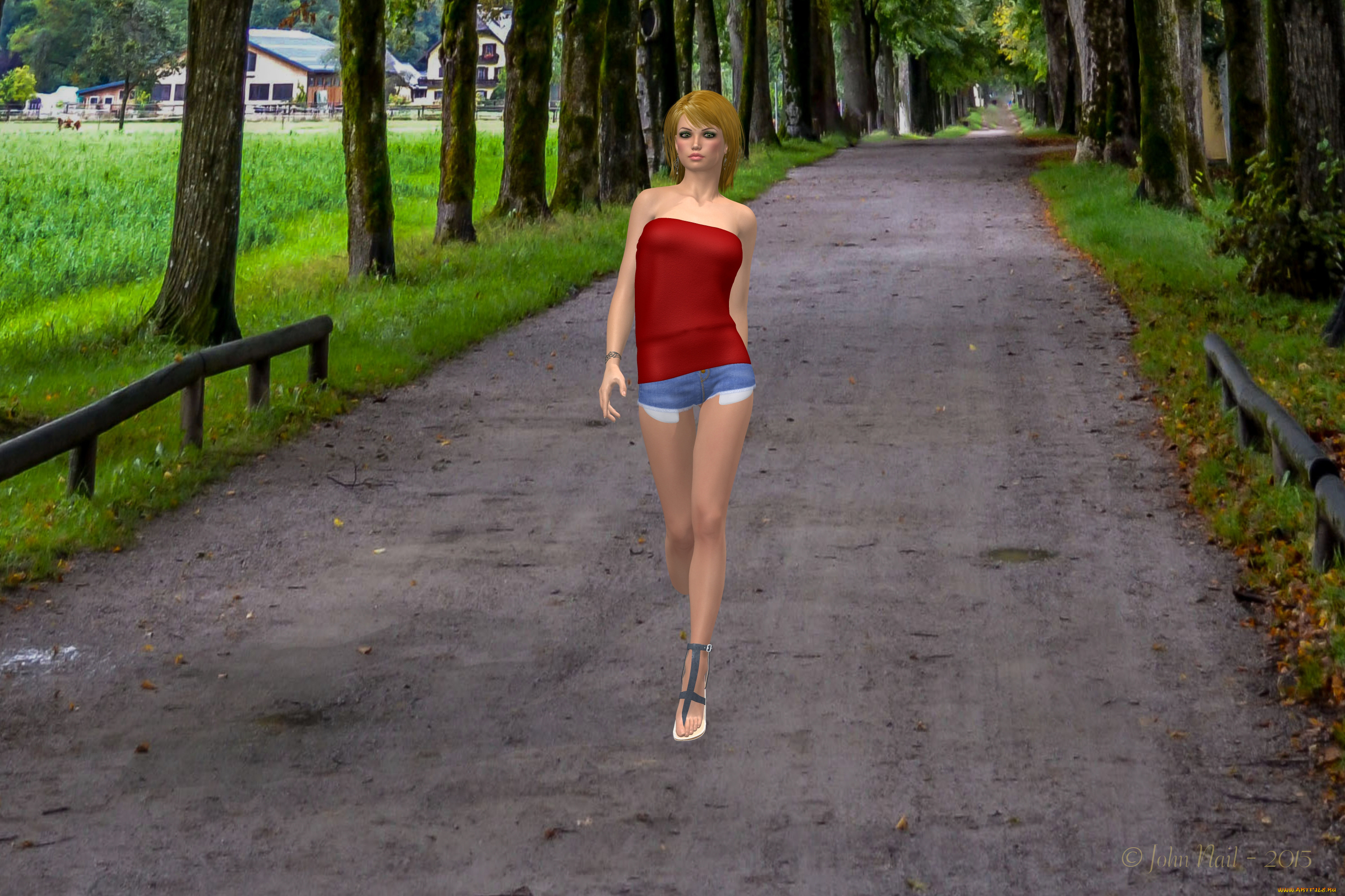 3д, графика, люди, , people, дорога, фон, взгляд, девушка