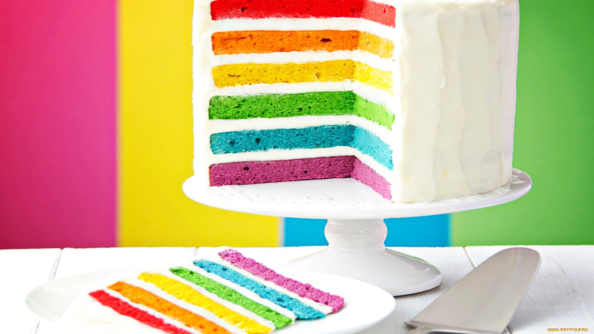 еда, торты, радужный, торт, многослойный