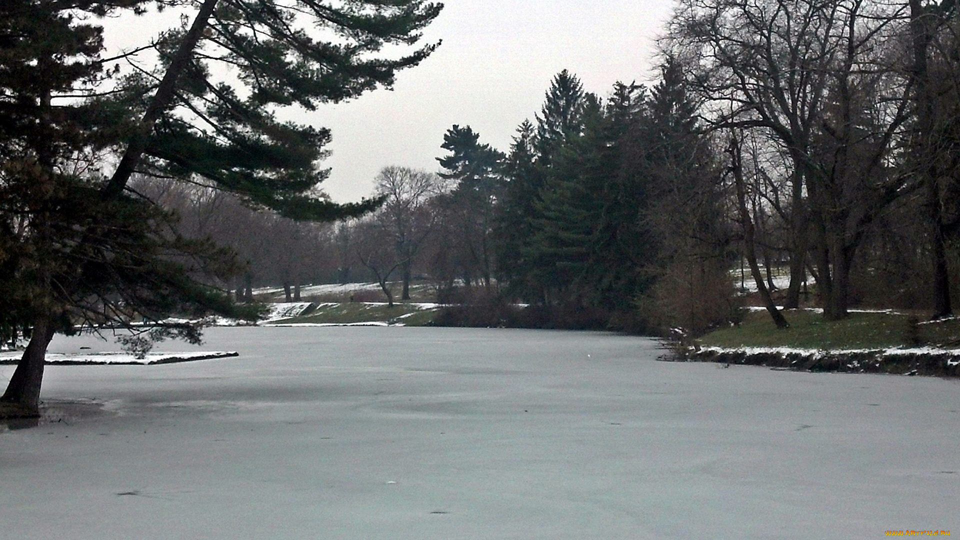 природа, зима, река, лед, снег