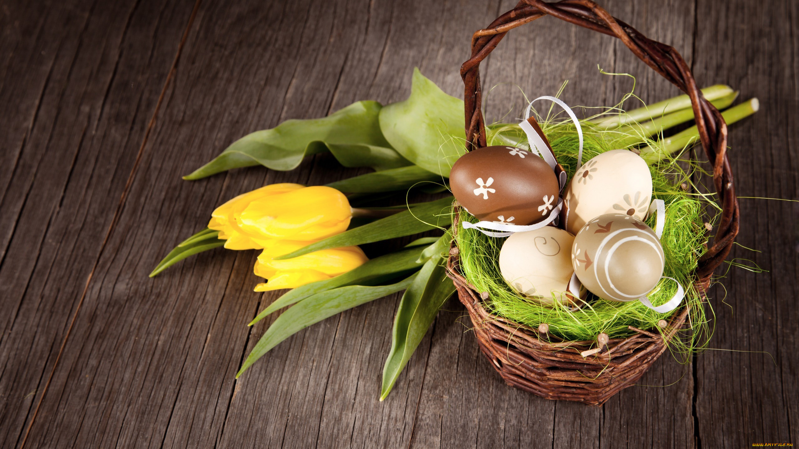 праздничные, пасха, тюльпаны, писанки, корзинка