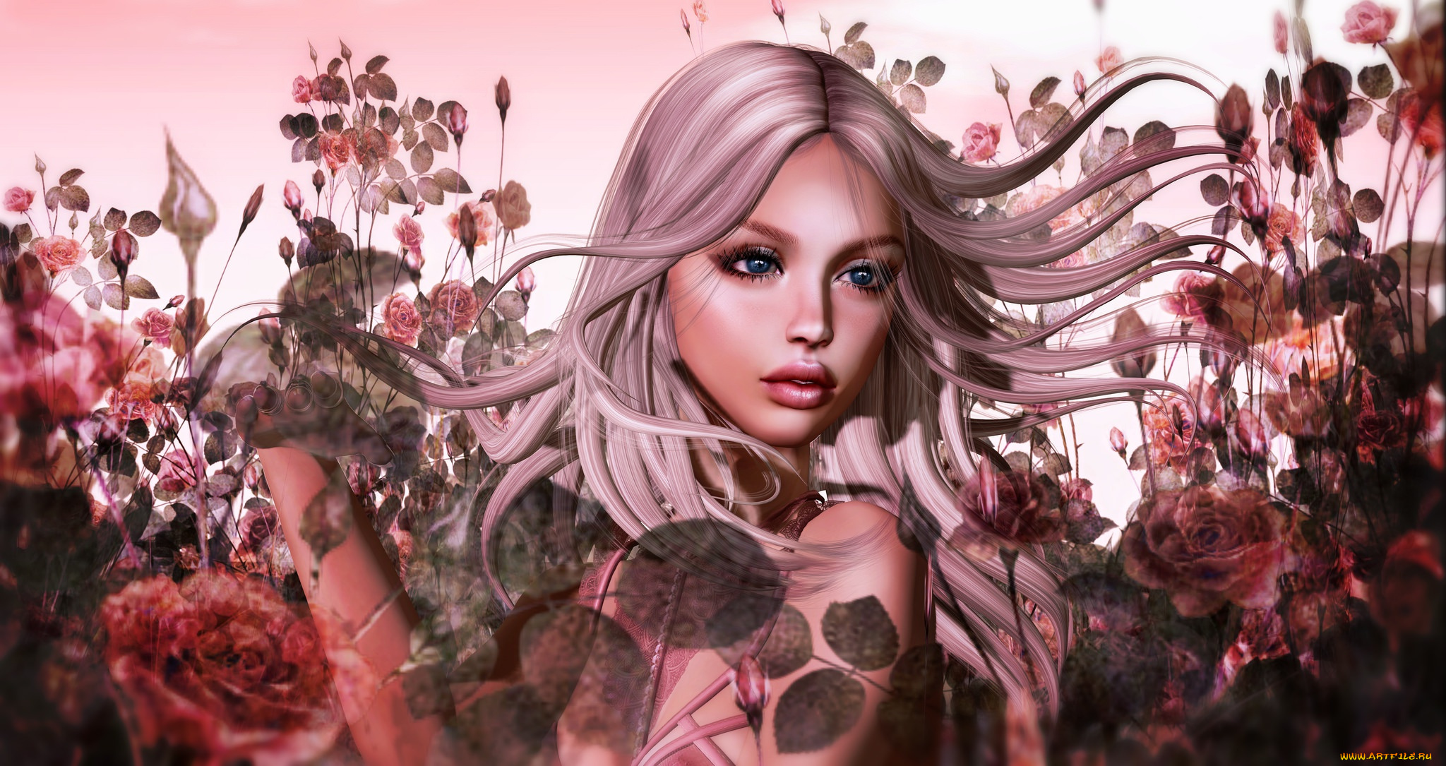 3д, графика, люди, , people, девушка, рендеринг, природа, лето, лицо, волосы