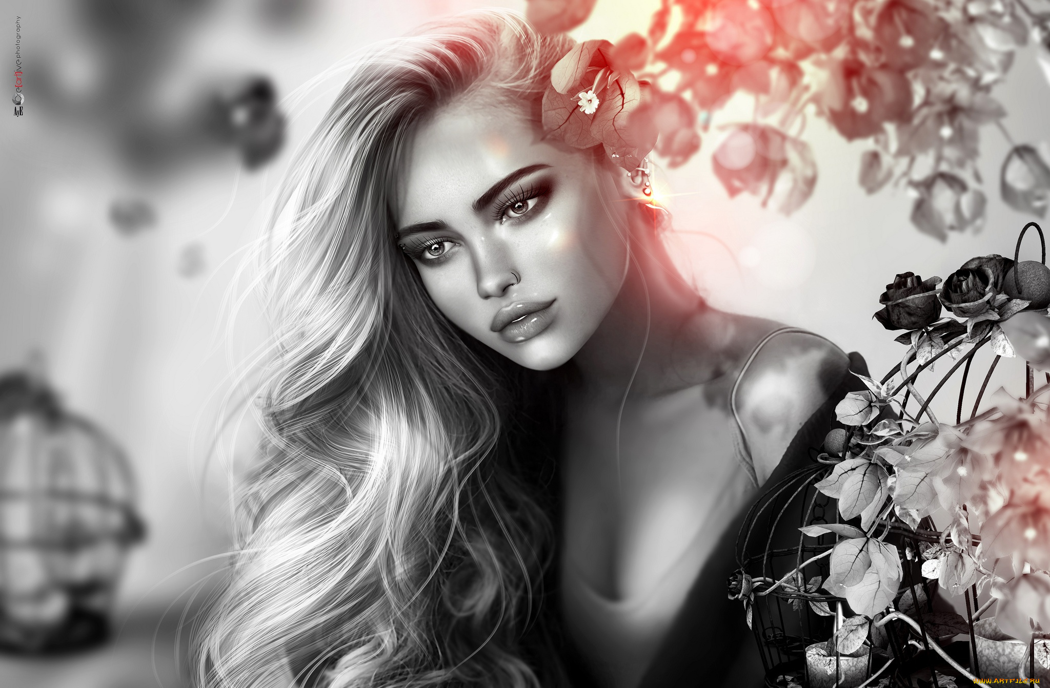 3д, графика, люди, , people, волосы, грусть, девушка