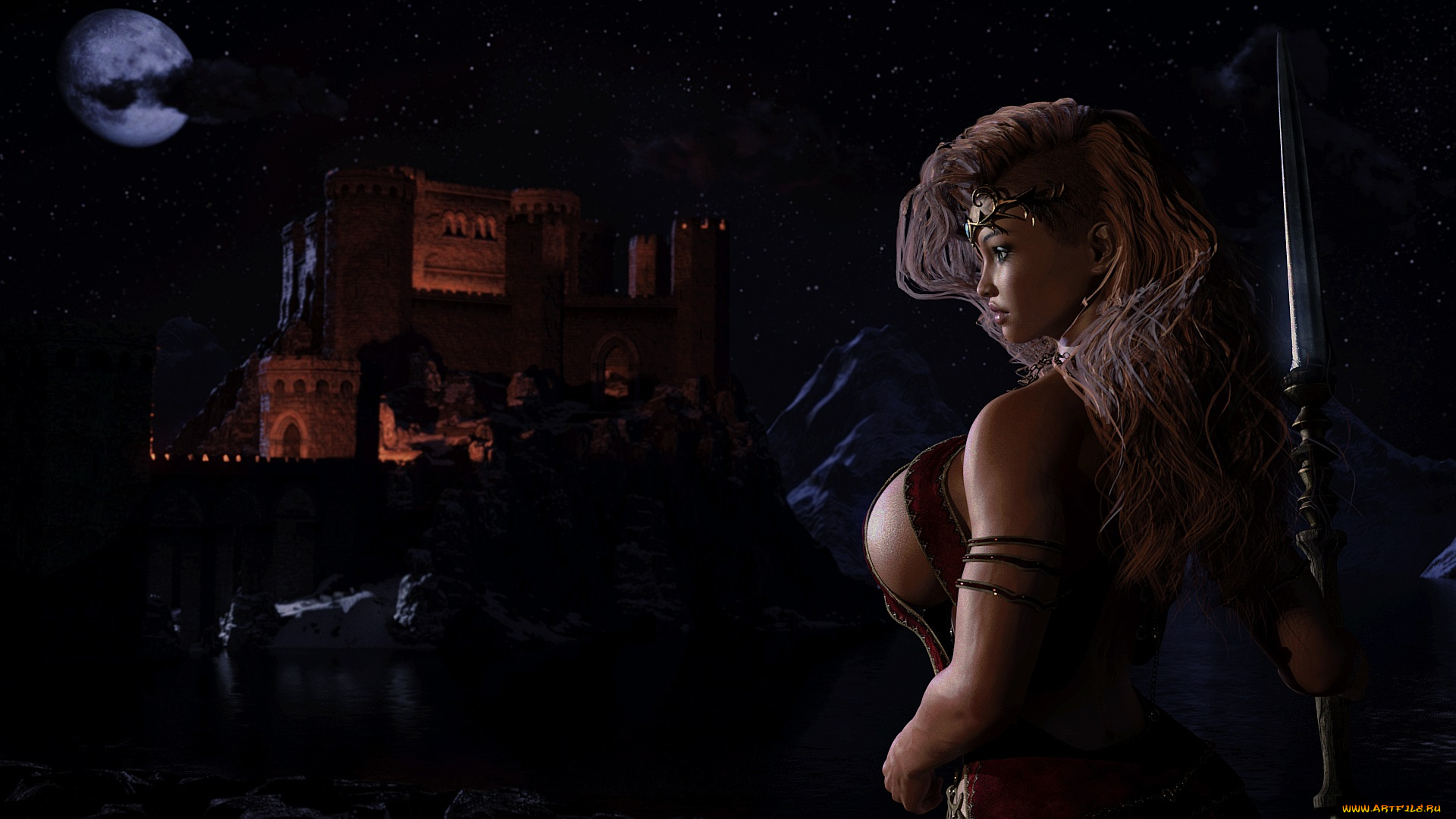 3д, графика, фантазия, , fantasy, девушка, взгляд, фон, грудь