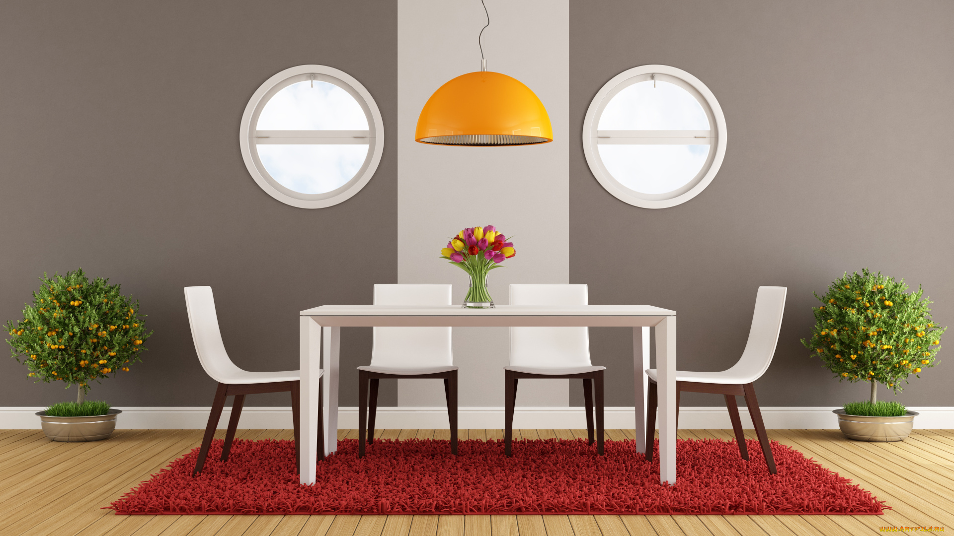 3д, графика, реализм, , realism, стол, стулья, цветы